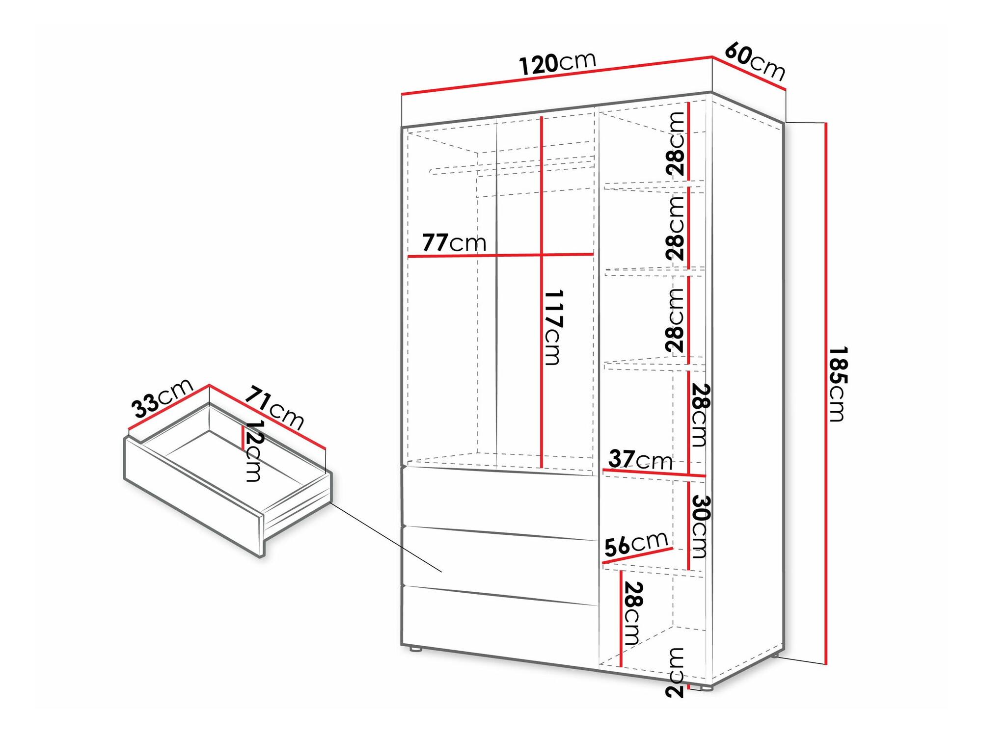 Kleiderschrank Domcali 100 (Grau + Eichenholzoptik)