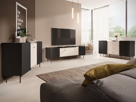 Wohnzimmer-Sets Mansfield 103 (Schwarz + Kaschmir)