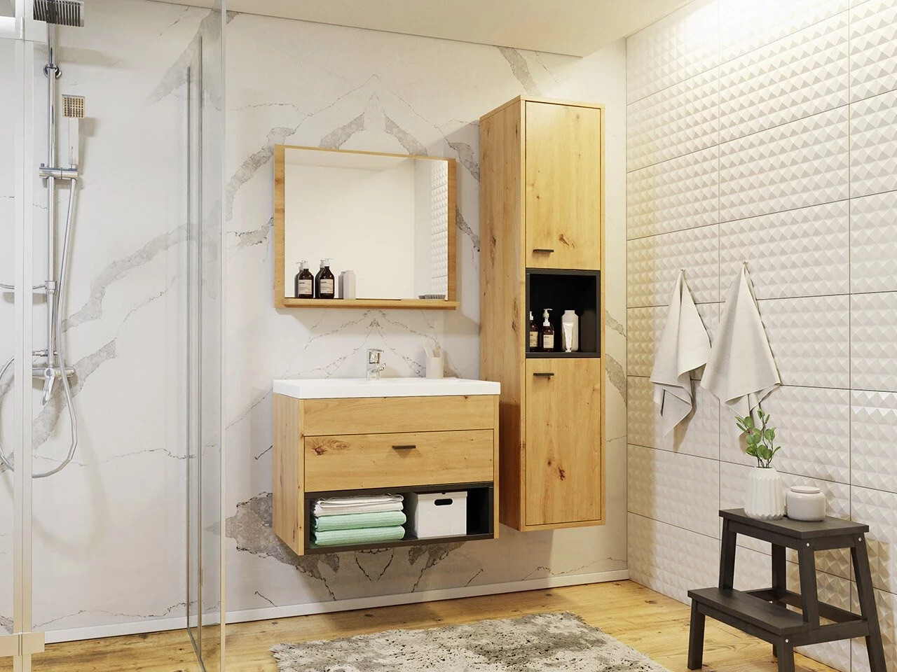 Hängeschrank für Waschbecken Velum (Artisan Eichenholzoptik + Schwarz)