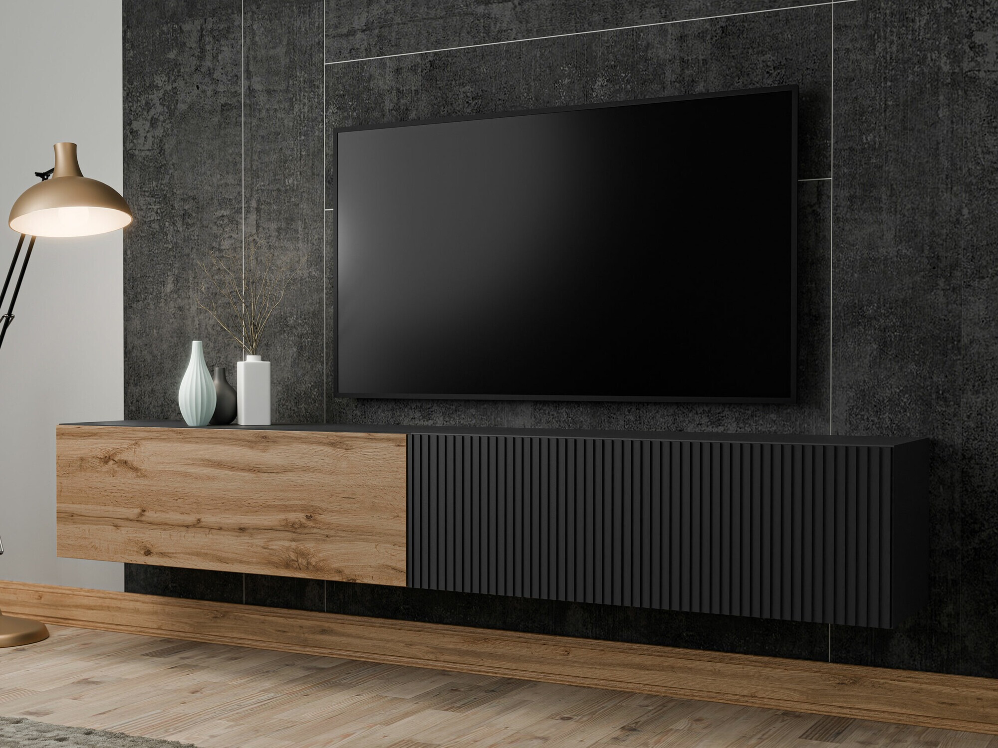 TV-Möbel Species (Schwarz + Wotan Eiche)
