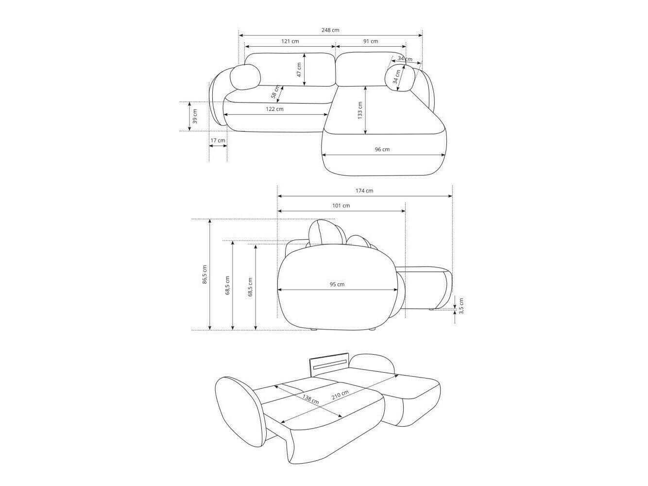Ecksofa Kingston 140 (Abriamo 3)