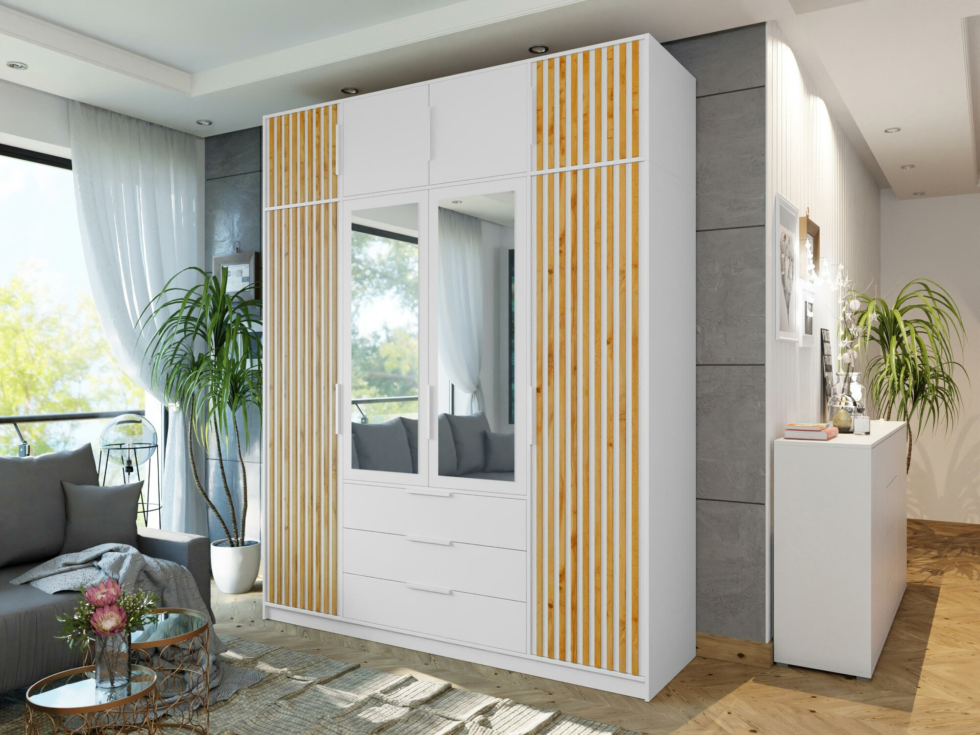 Kleiderschrank Collis II (Weiß + Wotan Eiche)