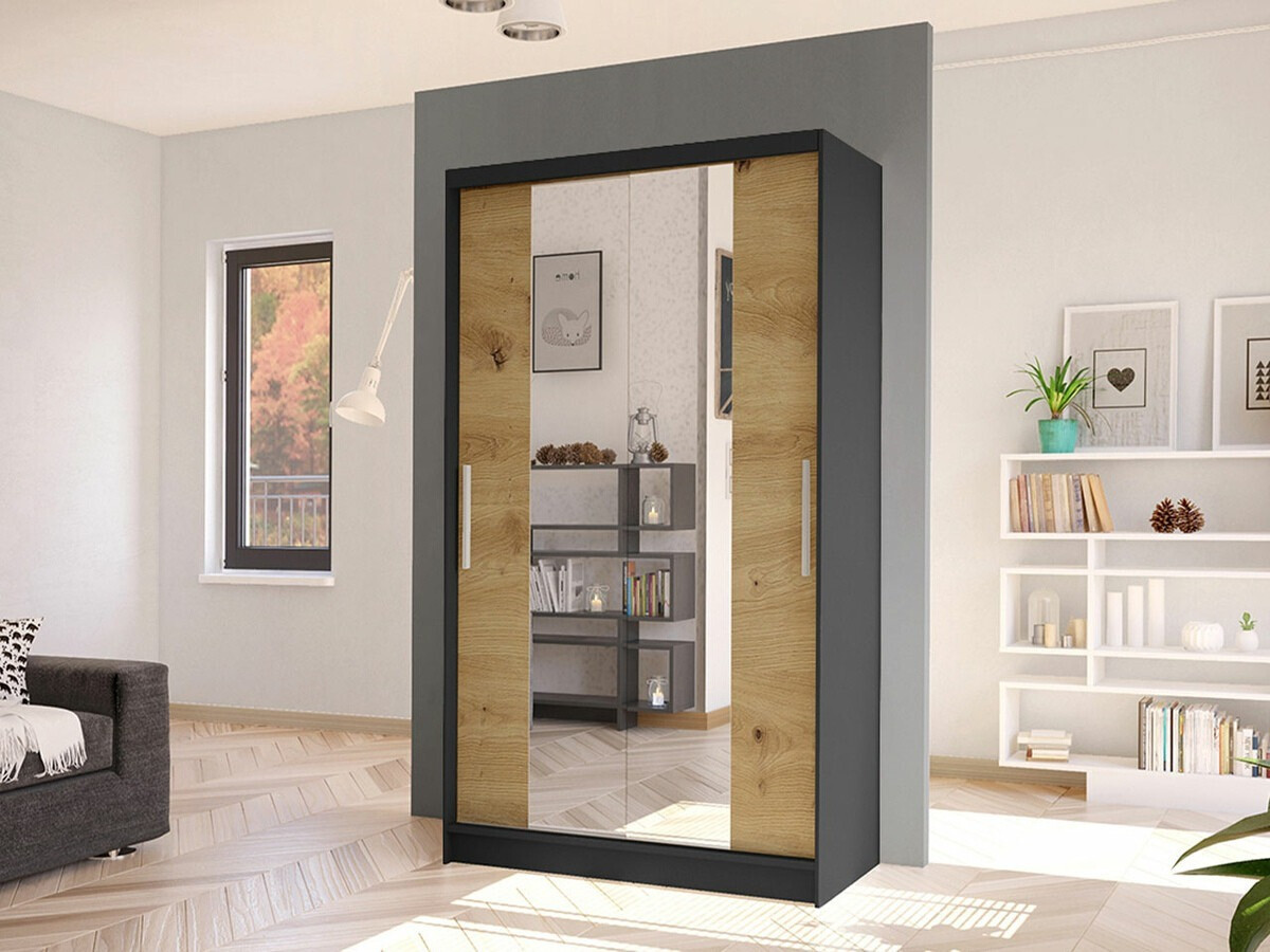 Kleiderschrank Closico Structor II (Schwarz + Artisan Eichenholzoptik)