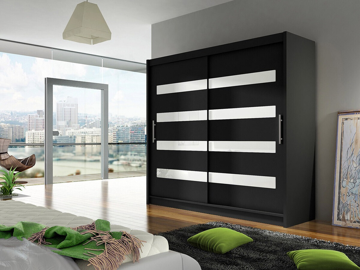Kleiderschrank Closico Pallor XI (Schwarz + Weiß glänzend)