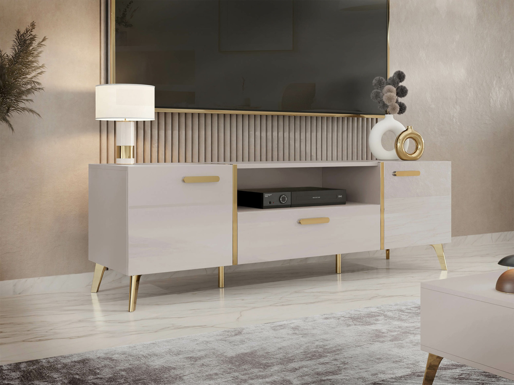 TV-Möbel Comfivo Teslomo 113 (Kaschmir + Glänzendes Kaschmir)