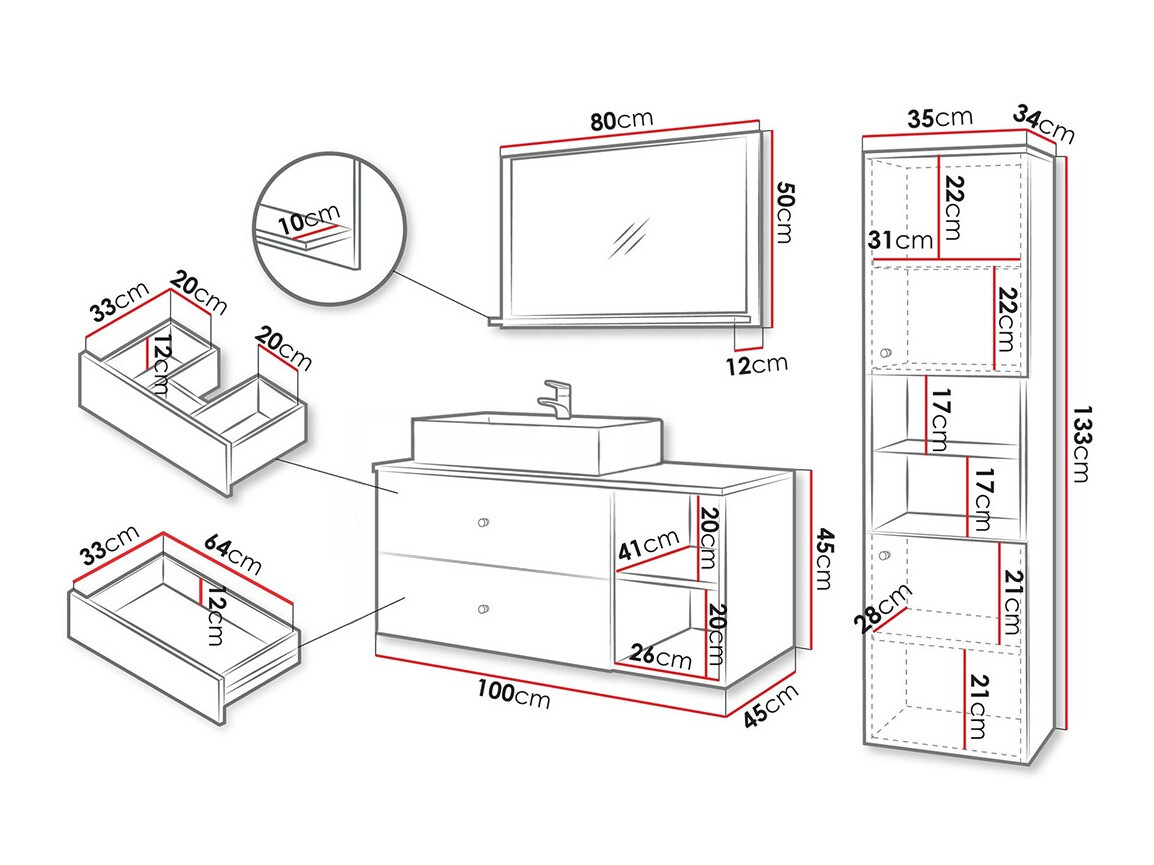 Badezimmer-Set Ophruvi 101 (Schwarz + Schwarzer Marmor)