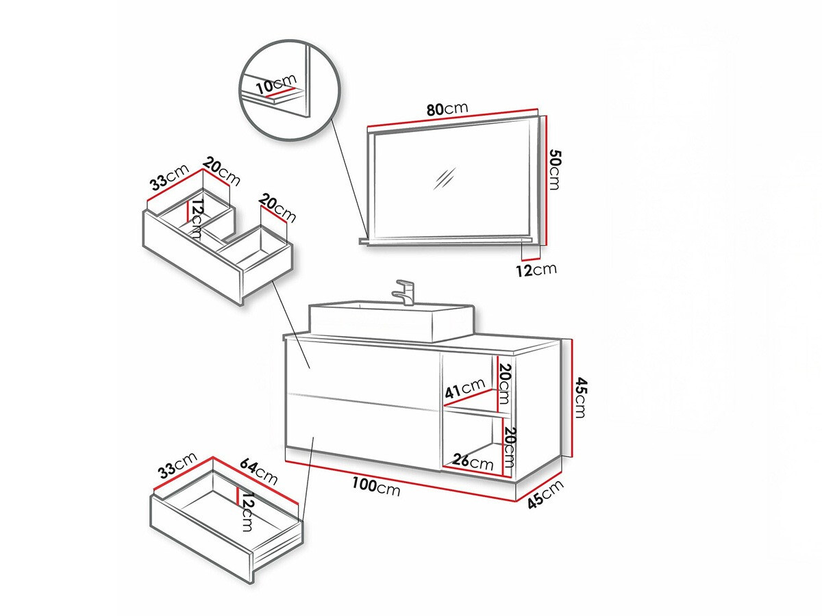 Badezimmer-Set Ophruvi 103 (Walnussholzoptik + Weißer Marmor)