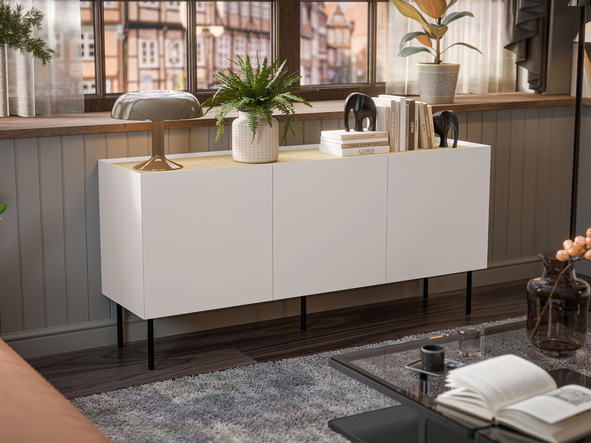 Sideboard Melbela 104 (Kaschmir + Eichenholzoptik)