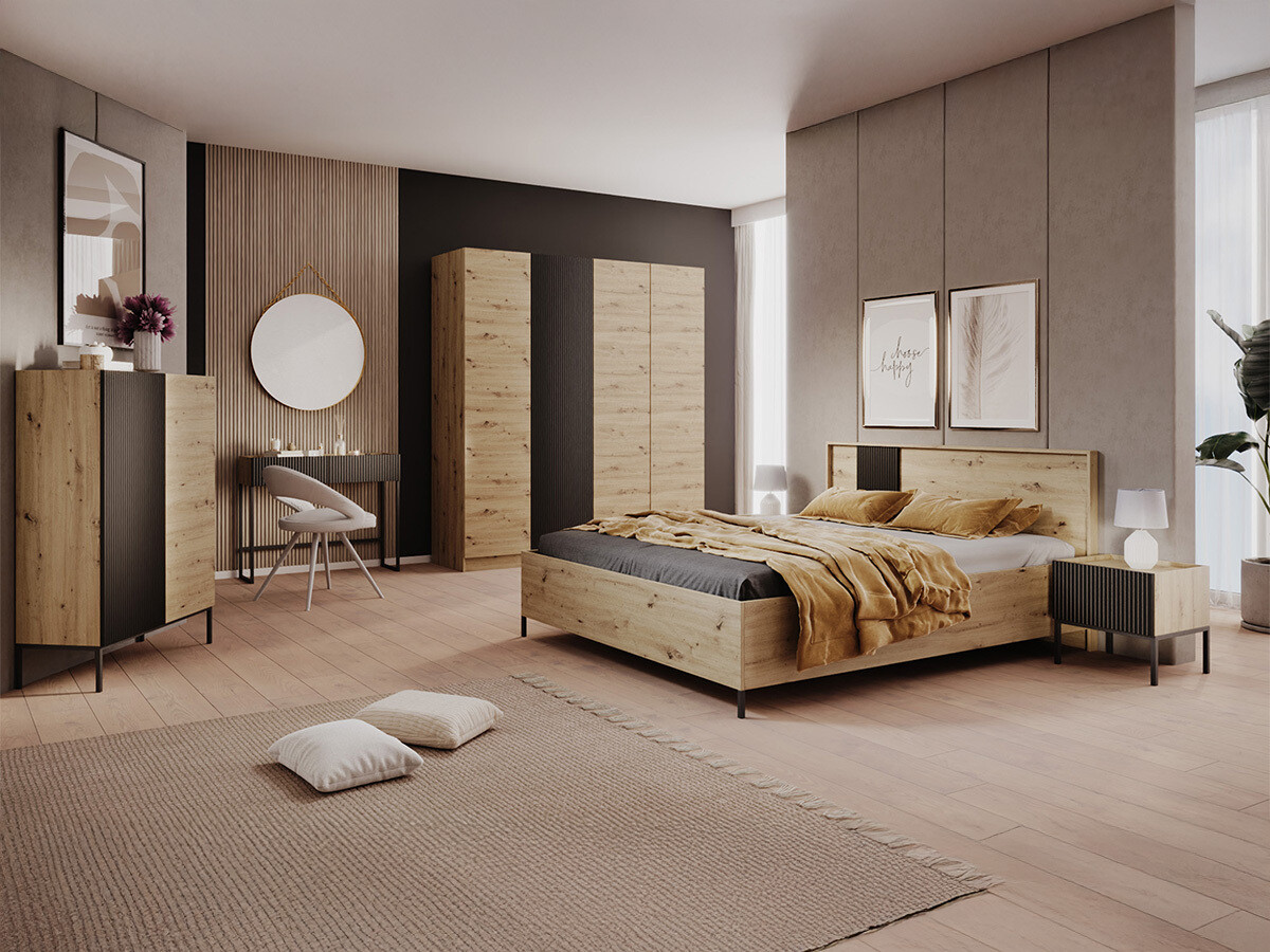 Bett Lunole 105 (Artisan Eichenholzoptik + Schwarz)