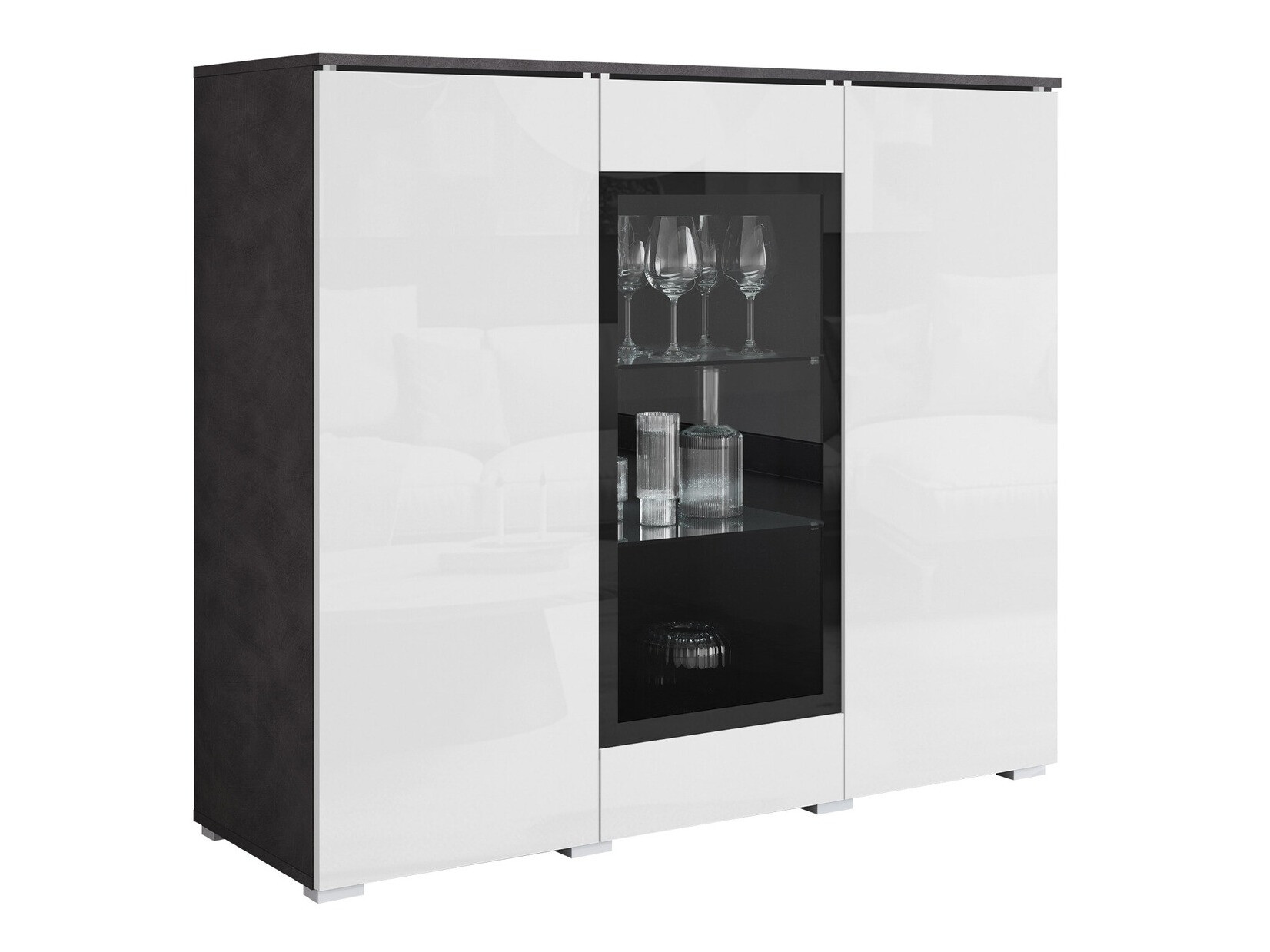 Sideboard Mirfivo 103 (Matera grau + Weiß glänzend)
