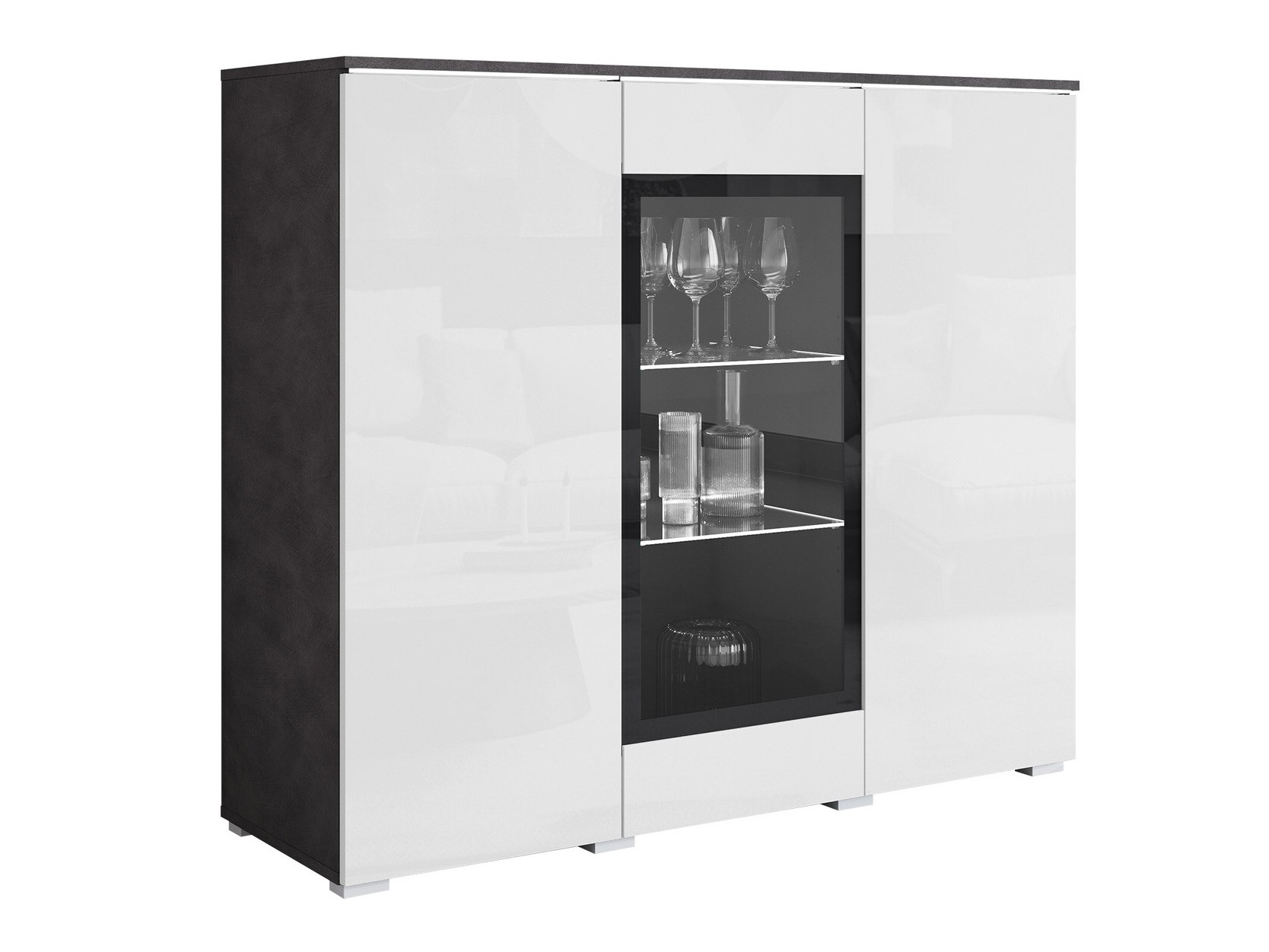 Sideboard Mirfivo 103 (Matera grau + Weiß glänzend)