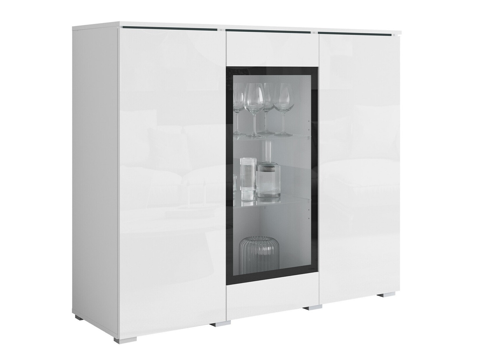 Sideboard Mirfivo 103 (Weiß + Weiß glänzend)