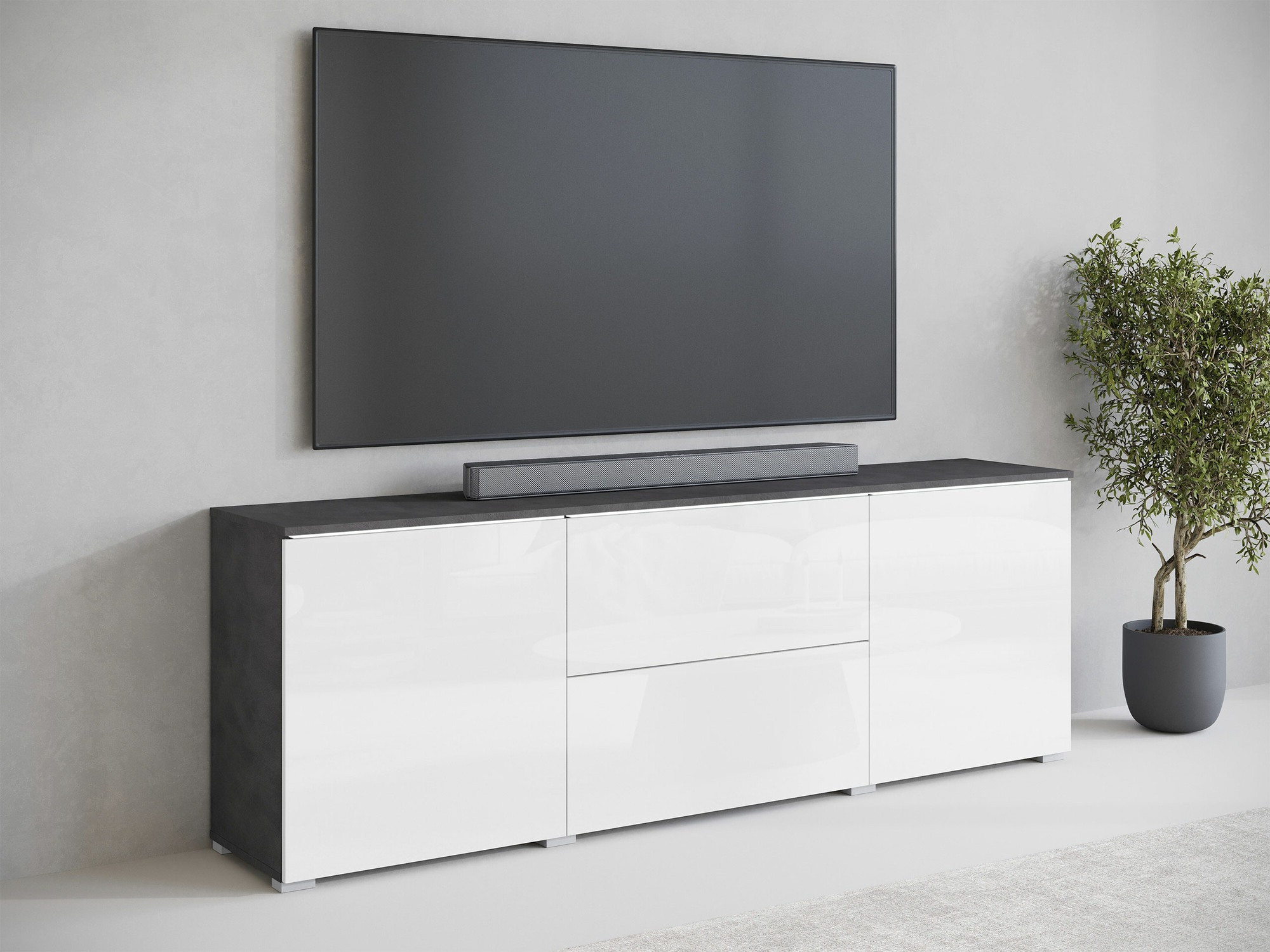 TV-Möbel Mirfivo 104 (Matera grau + Weiß glänzend)