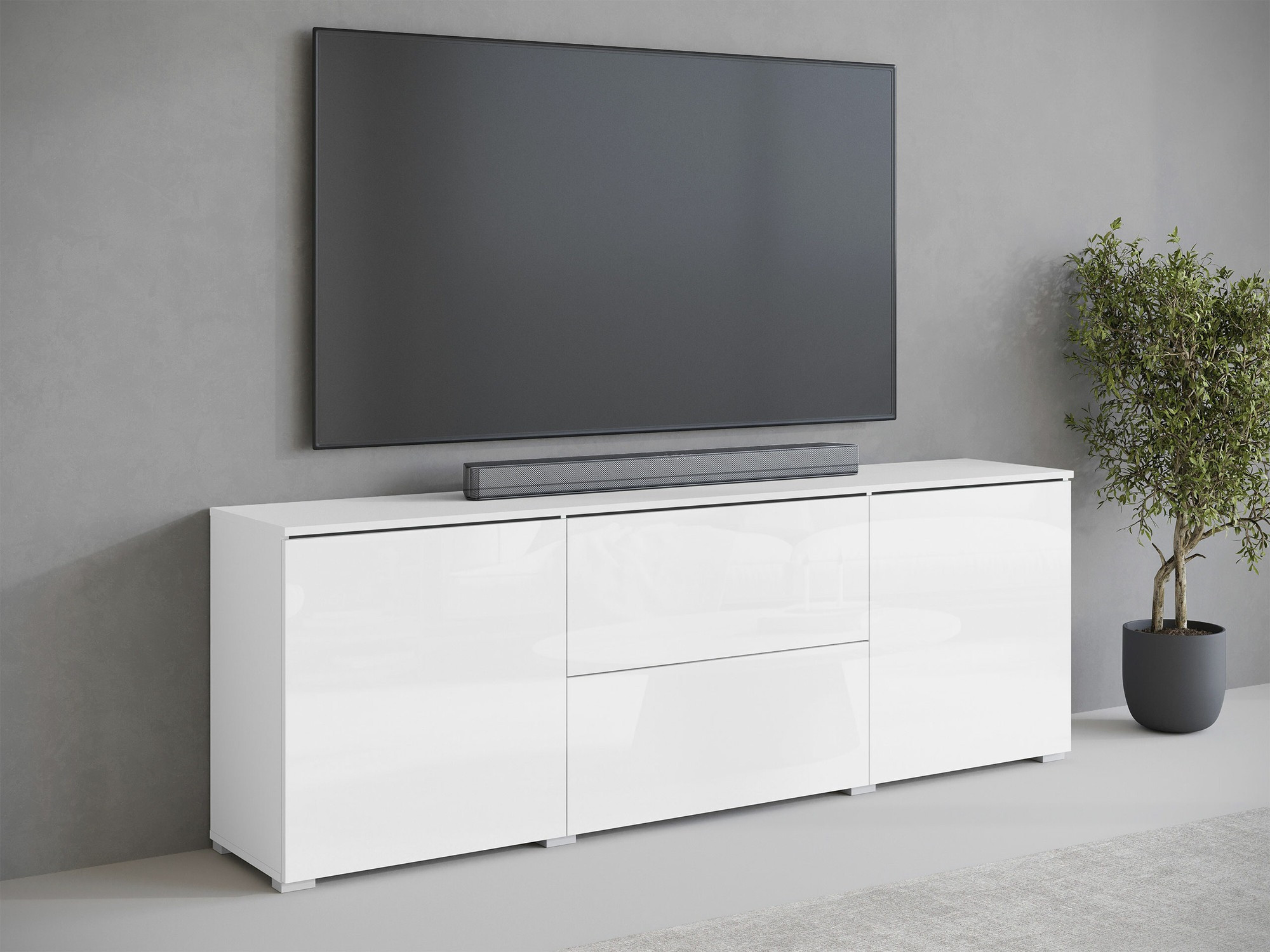 TV-Möbel Mirfivo 104 (Weiß + Weiß glänzend)