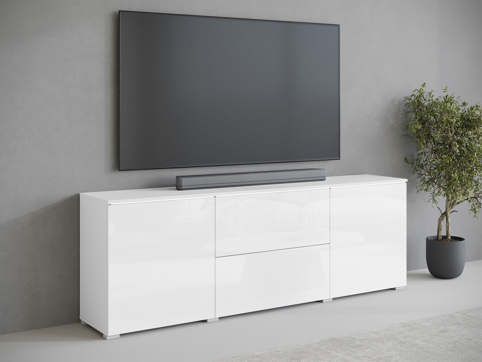 TV-Möbel Mirfivo 104 (Weiß + Weiß glänzend)