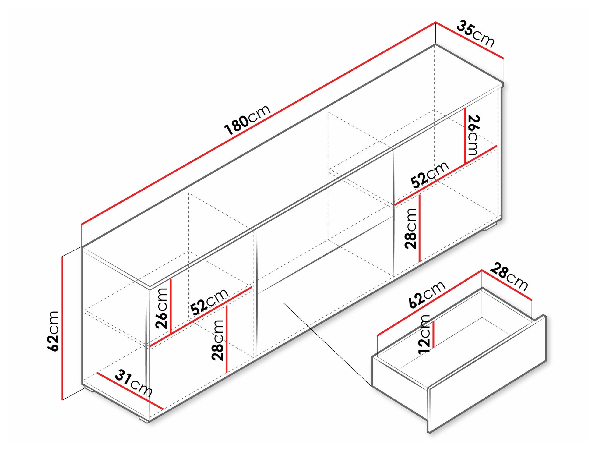 TV-Möbel Sarasota 190 (Weiß + Weiß glänzend)