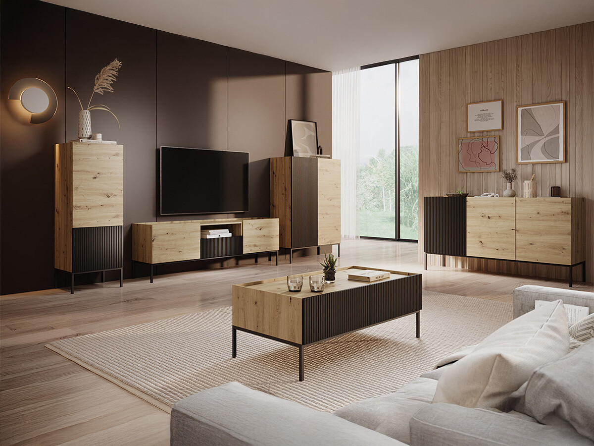 Wohnzimmer-Sets Lunole 110 (Artisan Eichenholzoptik + Schwarz)