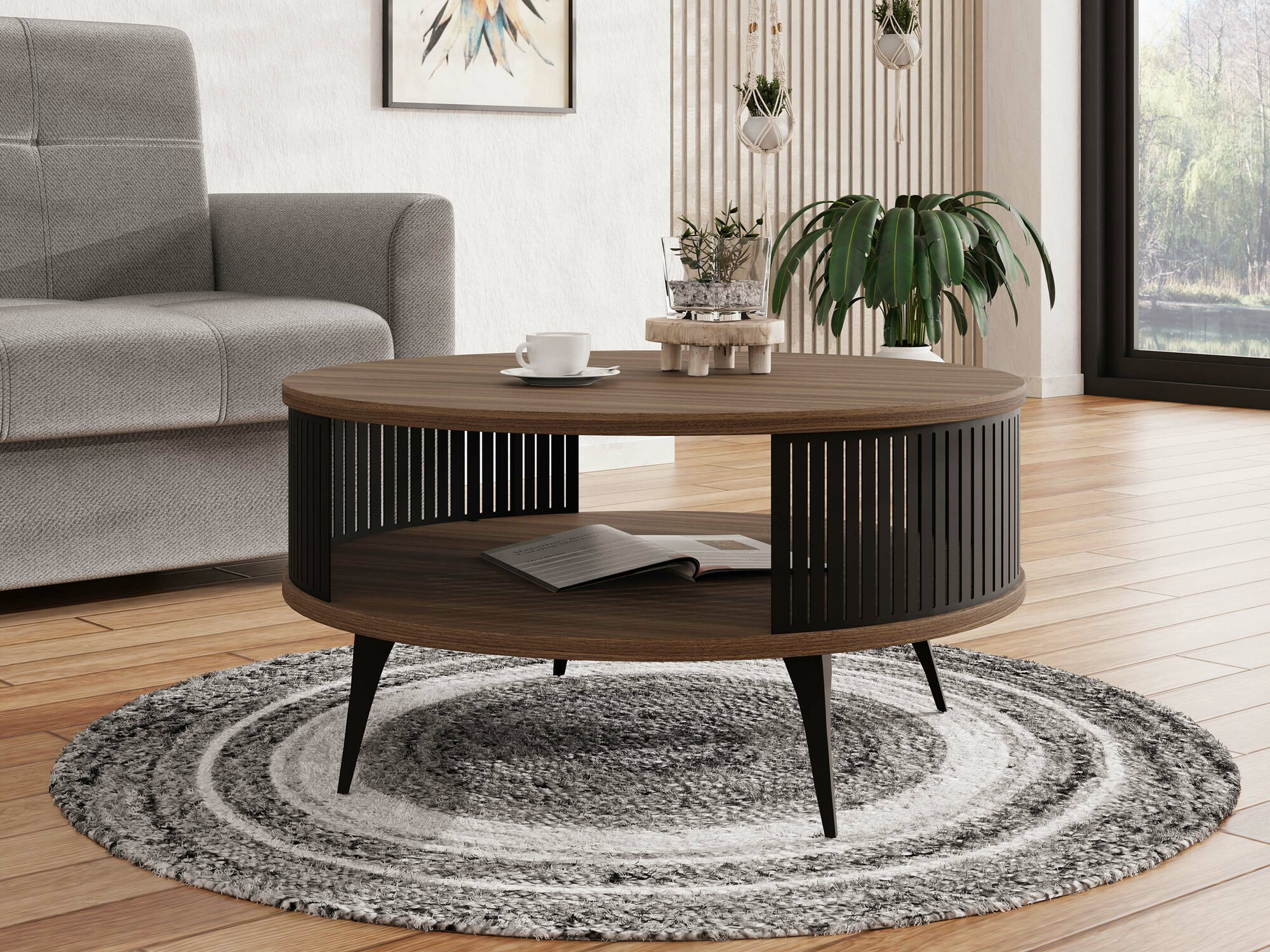 Couchtisch Vitum (Schwarz + Walnussholzoptik)