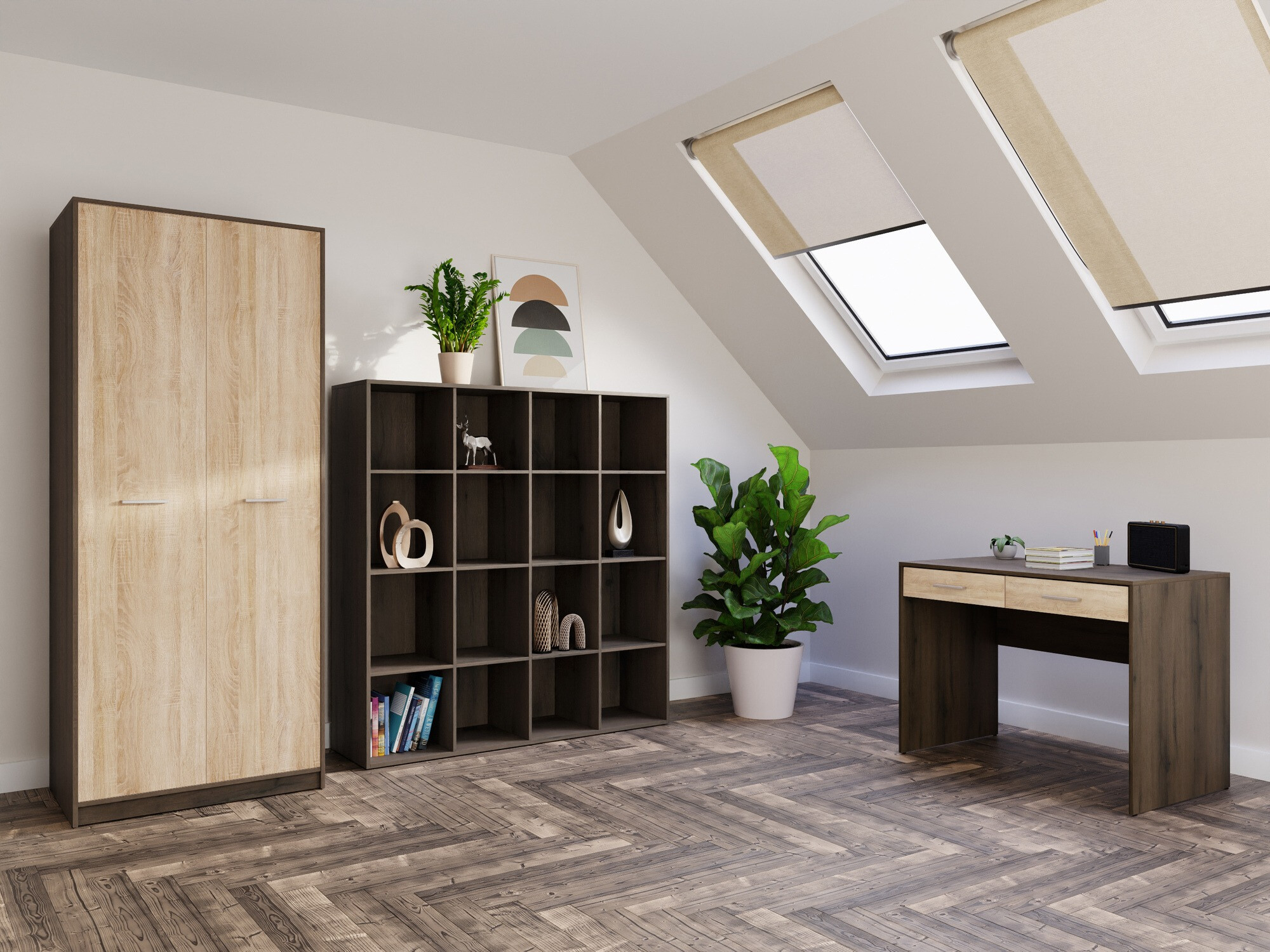 Heimbüro-Set Novsore 166 (Eichenholzoptik dunkel + Sonoma Eichenholzoptik)