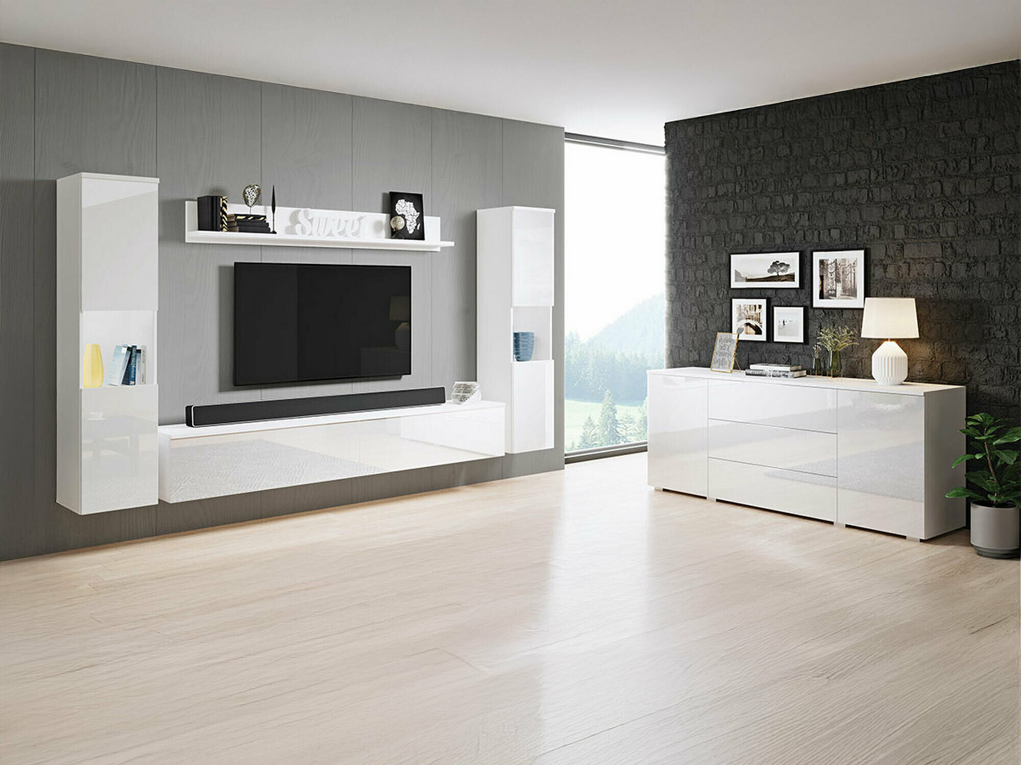 Wohnzimmer-Sets Sarasota 133 (Weiß + Weiß glänzend)