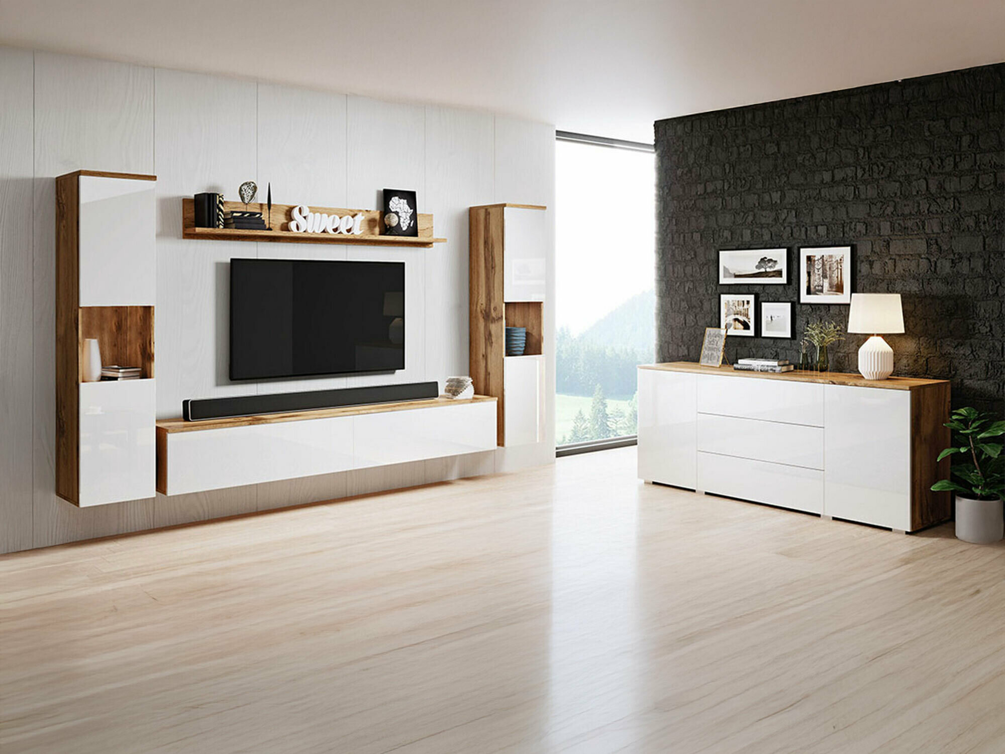 Wohnzimmer-Sets Sarasota 133 (Wotan Eiche + Weiß glänzend)