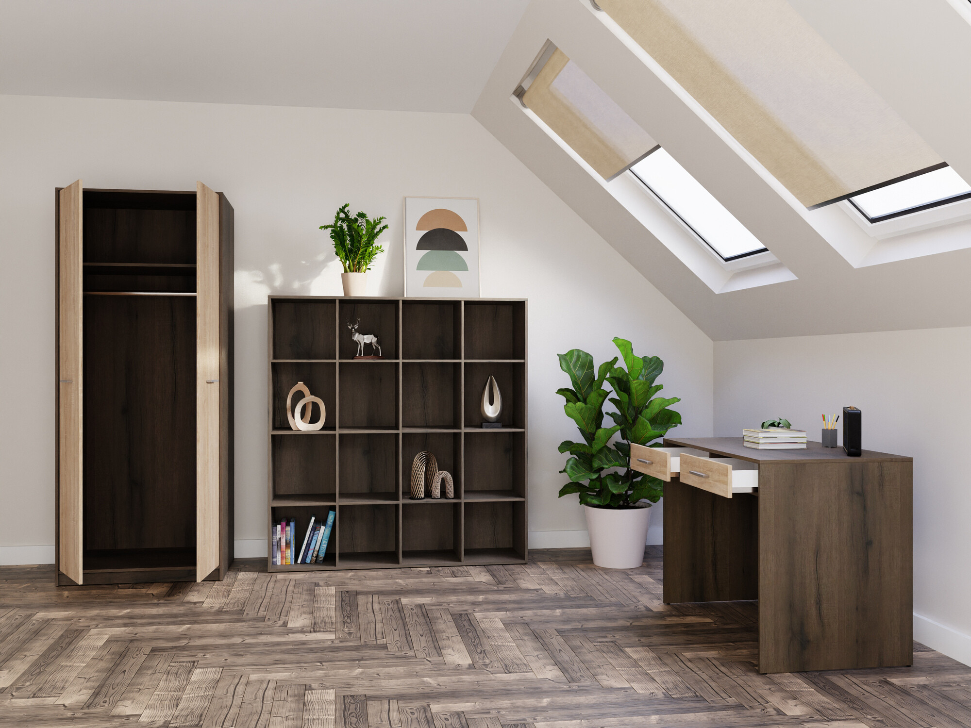 Heimbüro-Set Novsore 166 (Eichenholzoptik dunkel + Sonoma Eichenholzoptik)