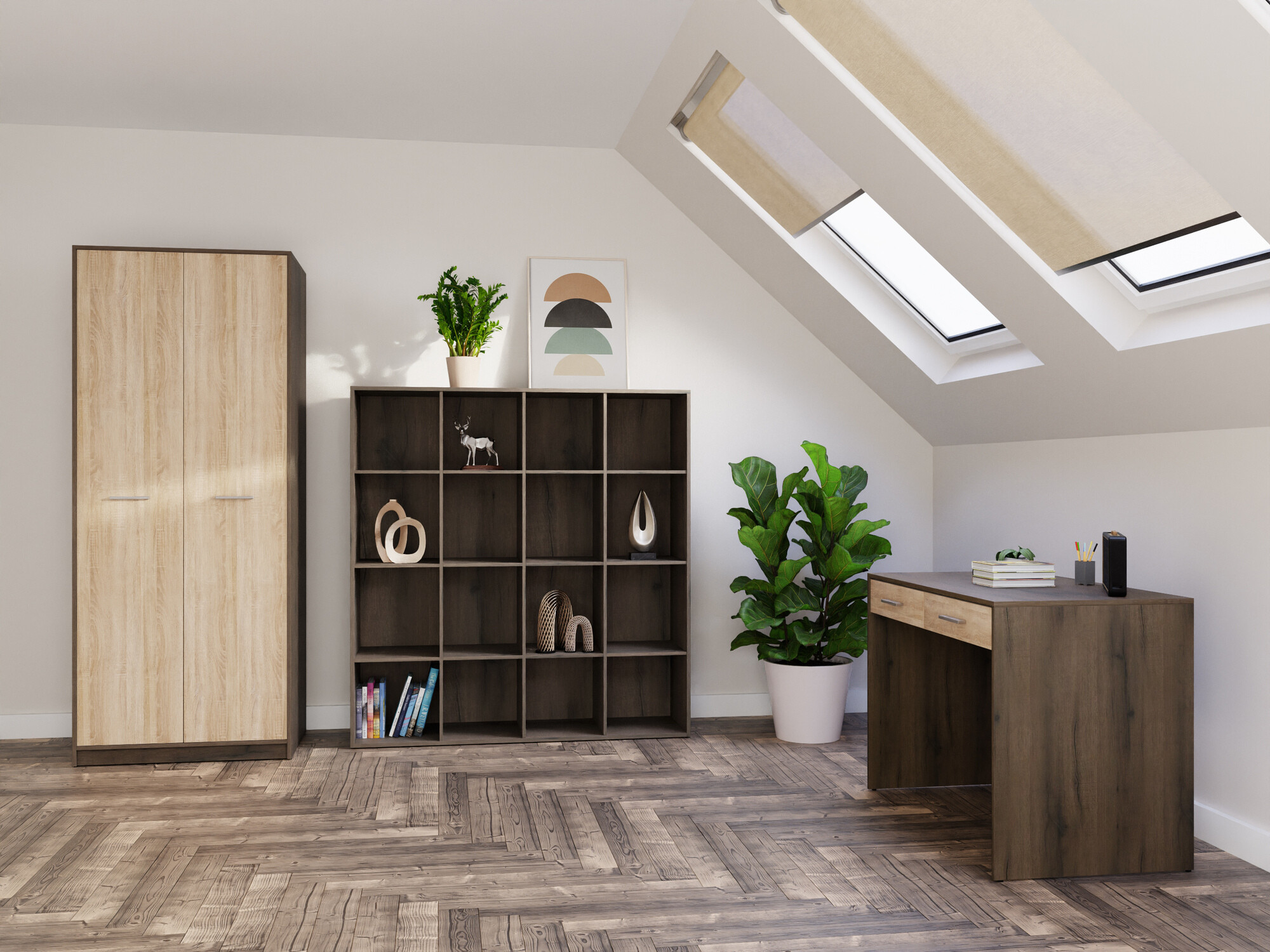 Heimbüro-Set Novsore 166 (Eichenholzoptik dunkel + Sonoma Eichenholzoptik)