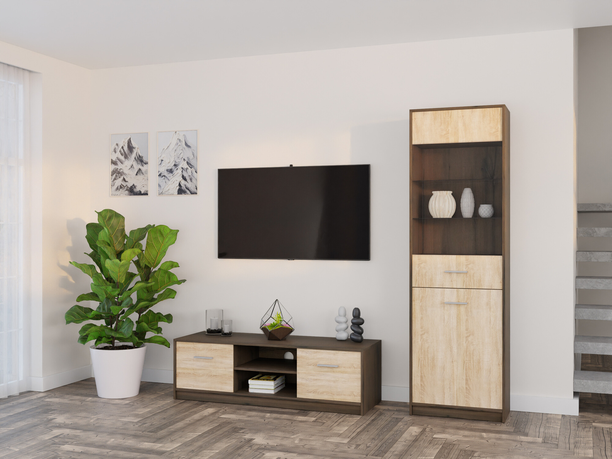 Wohnzimmer-Sets Novsore 161 (Eichenholzoptik dunkel + Sonoma Eichenholzoptik)