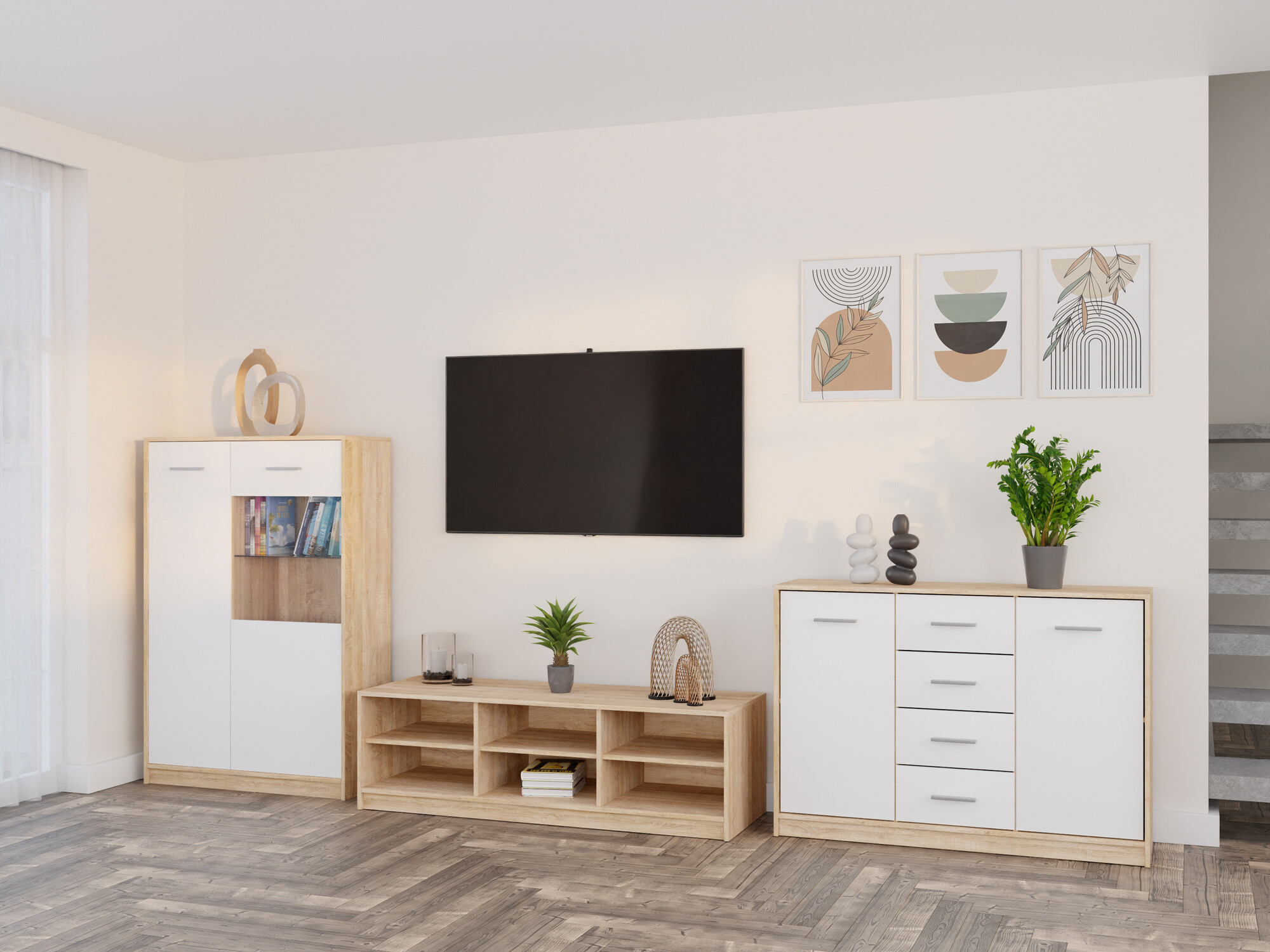 Wohnzimmer-Sets Novsore 165 (Sonoma Eichenholzoptik + Weiß)