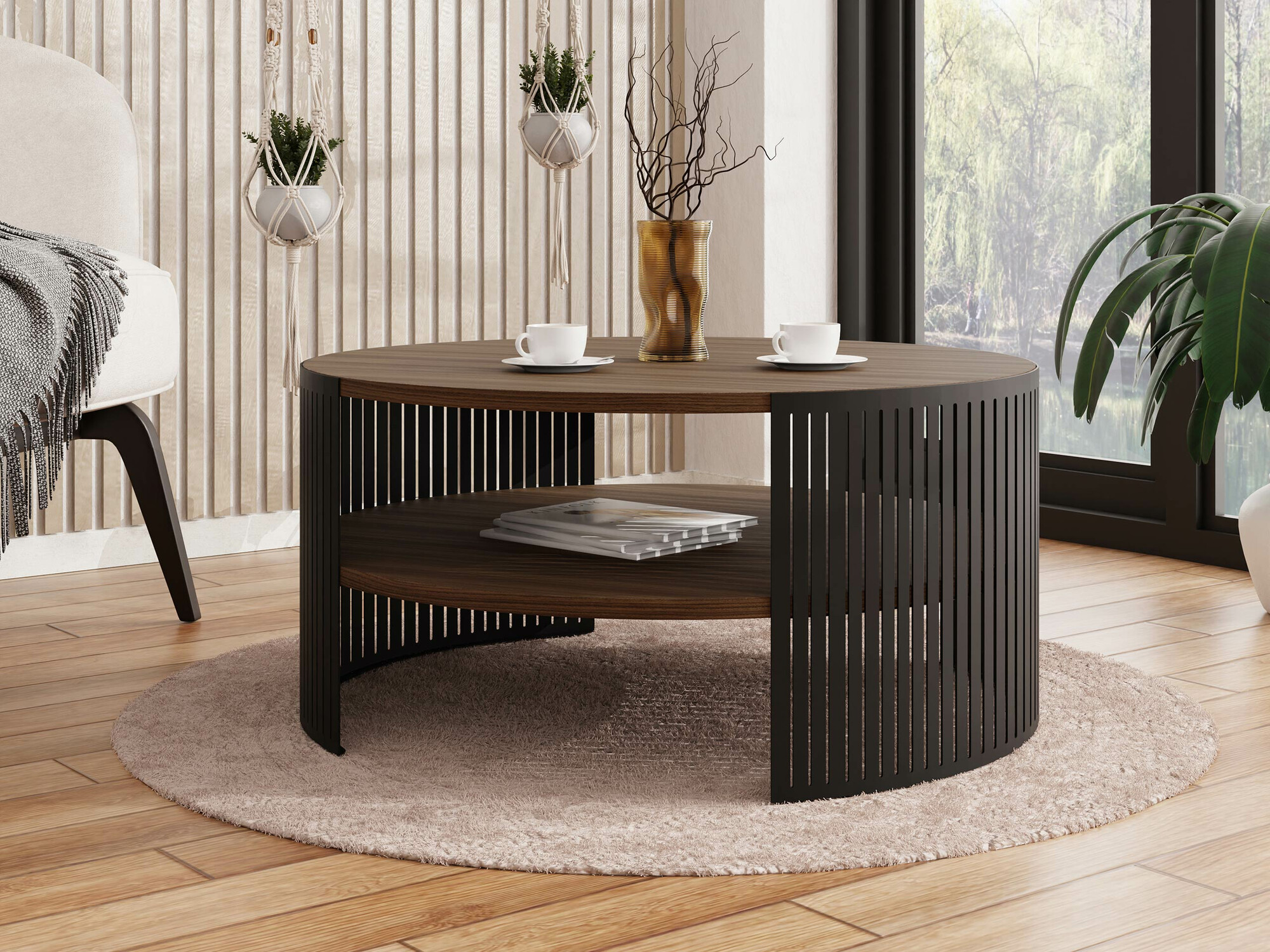 Couchtisch Civer (Schwarz + Walnussholzoptik)