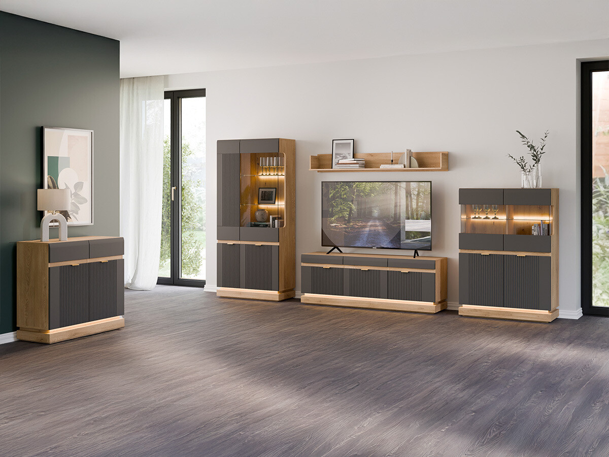 Regal Teselbu 111 (Grau + Eichenholzoptik)