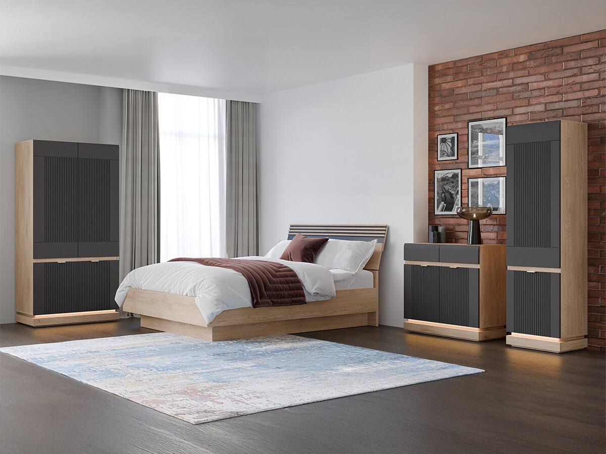 Schlafzimmer-Set Teselbu 117 (Anthrazit + Eichenholzoptik)