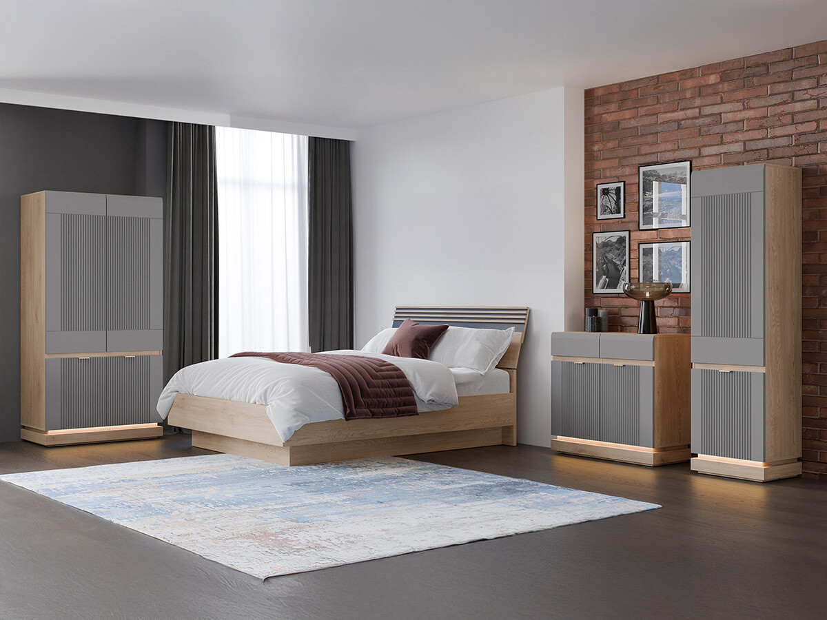 Schlafzimmer-Set Teselbu 117 (Grau + Eichenholzoptik)