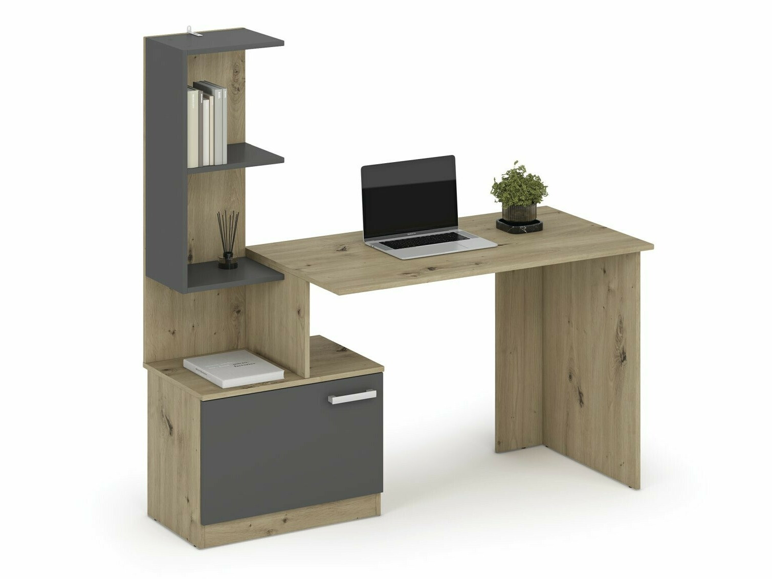 Bürotisch Houston 1948 (Graphit + Artisan Eichenholzoptik)