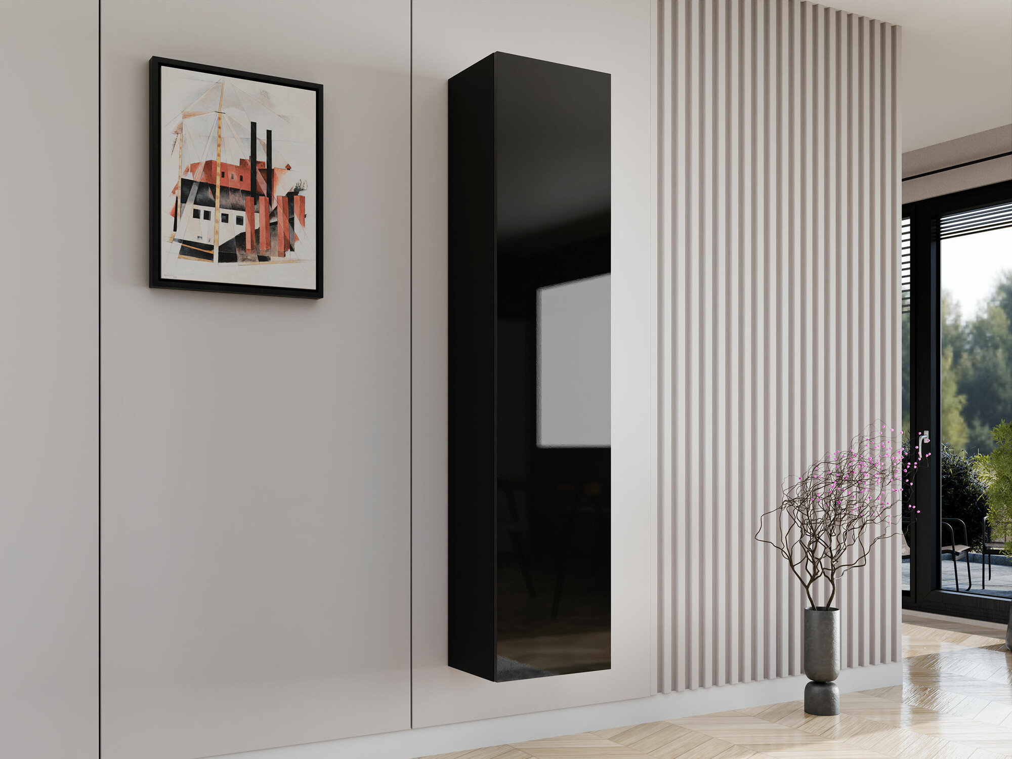 Wandregal Venenou 128 (Schwarz + Schwarz glänzend)