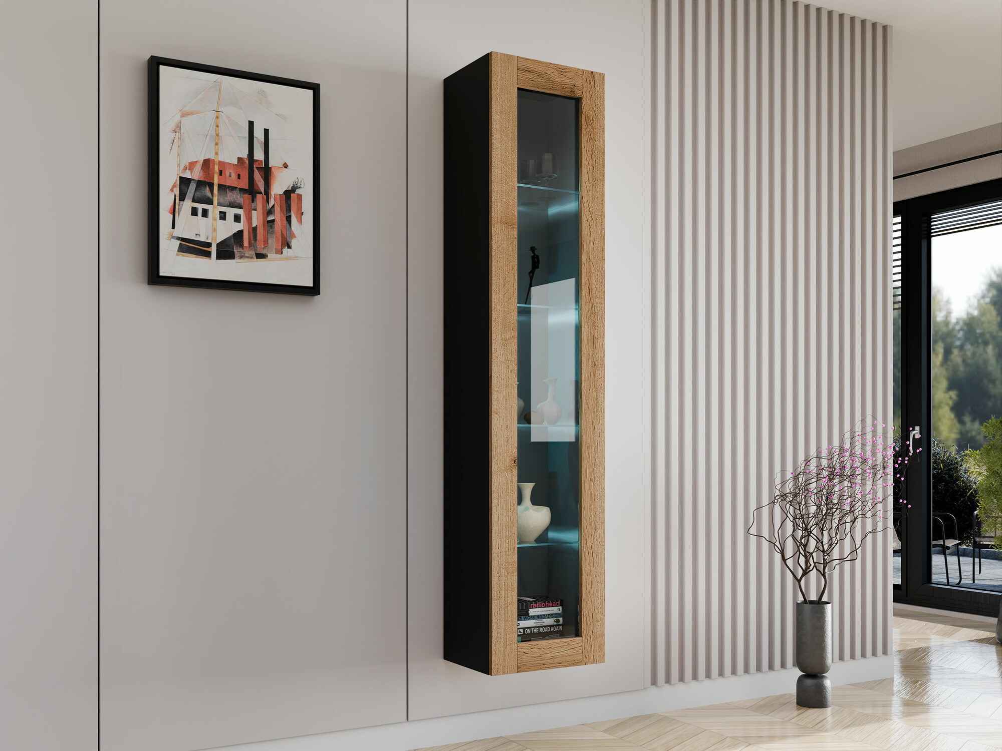 Wandregal Venenou 129 (Schwarz + Wotan Eiche)