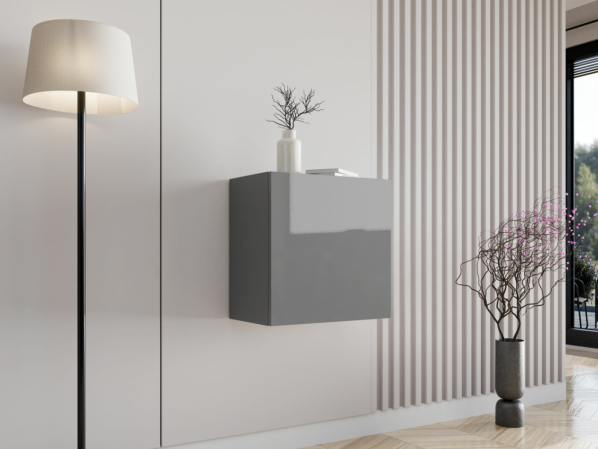 Hängeschrank Venenou 127 (Grau + Glanzgrau)