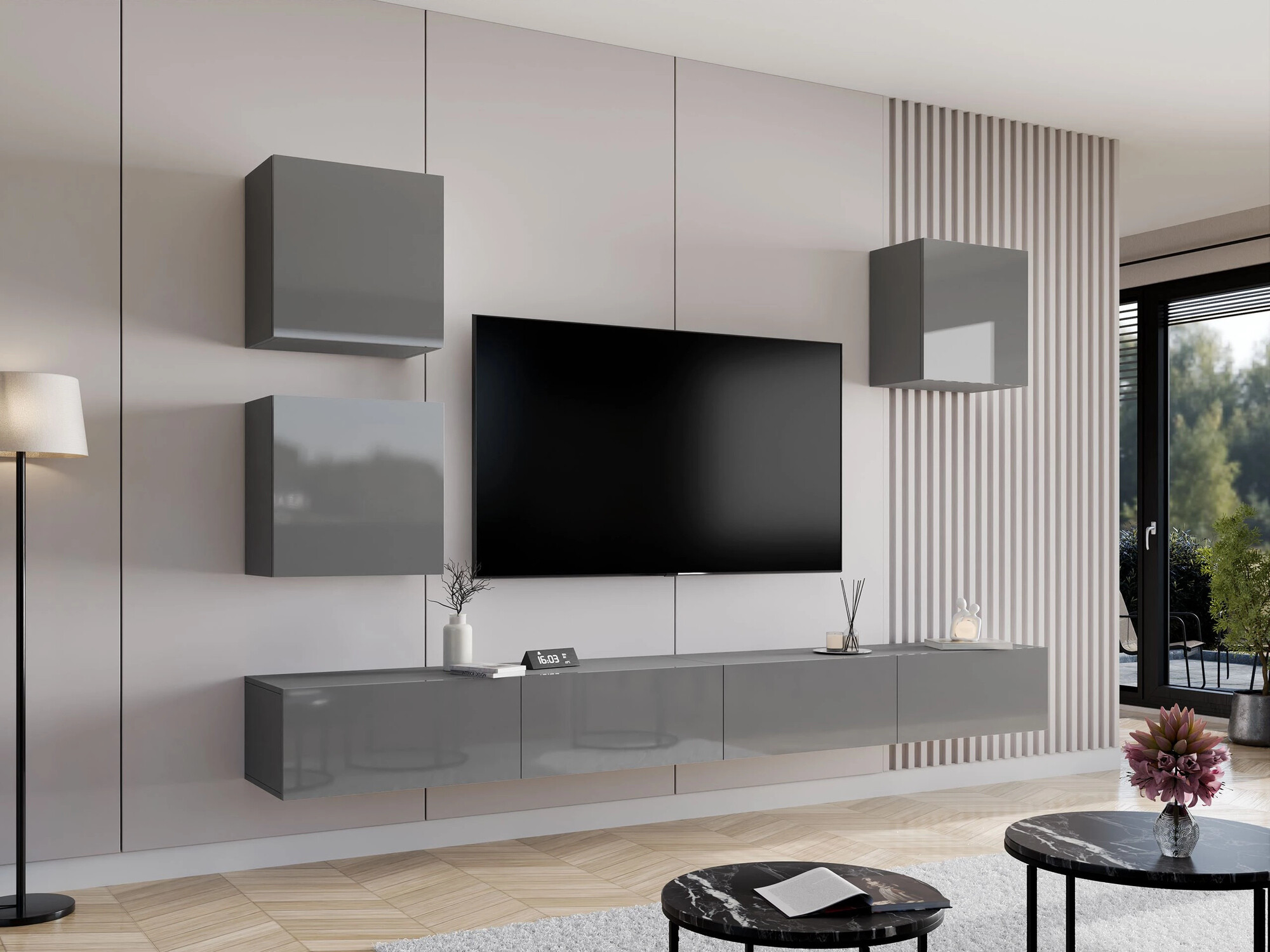 Hängeschrank Venenou 127 (Grau + Glanzgrau)