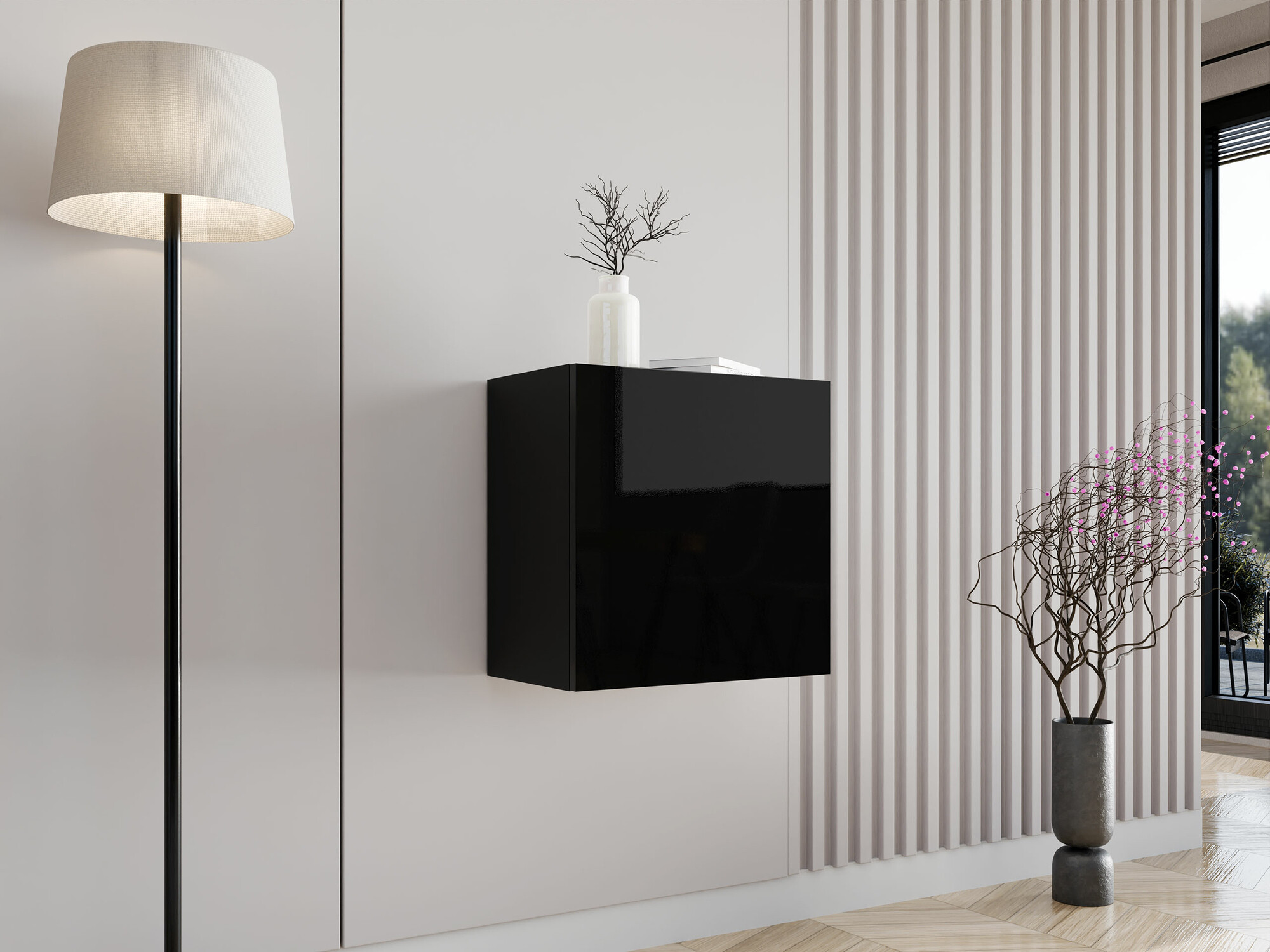 Hängeschrank Vilrin I (Schwarz + Schwarz glänzend)