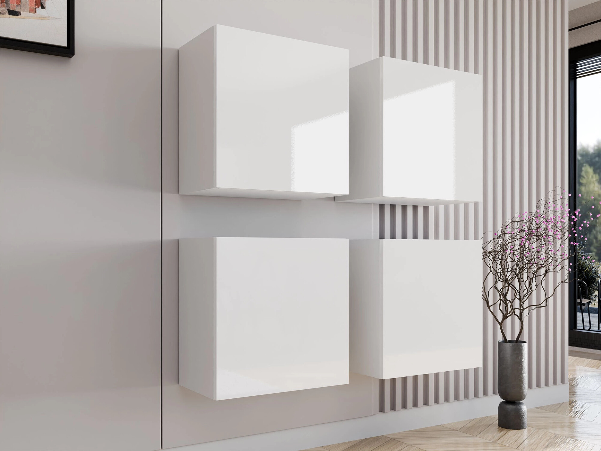 Schränke im Set Vilrin (Weiß + Weiß glänzend)