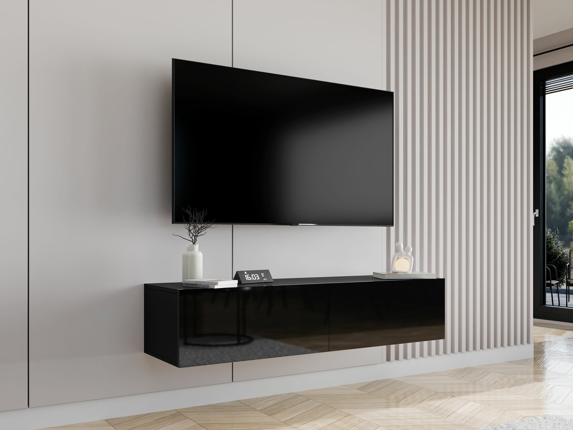 TV-Möbel Vilrin II (Schwarz + Schwarz glänzend)