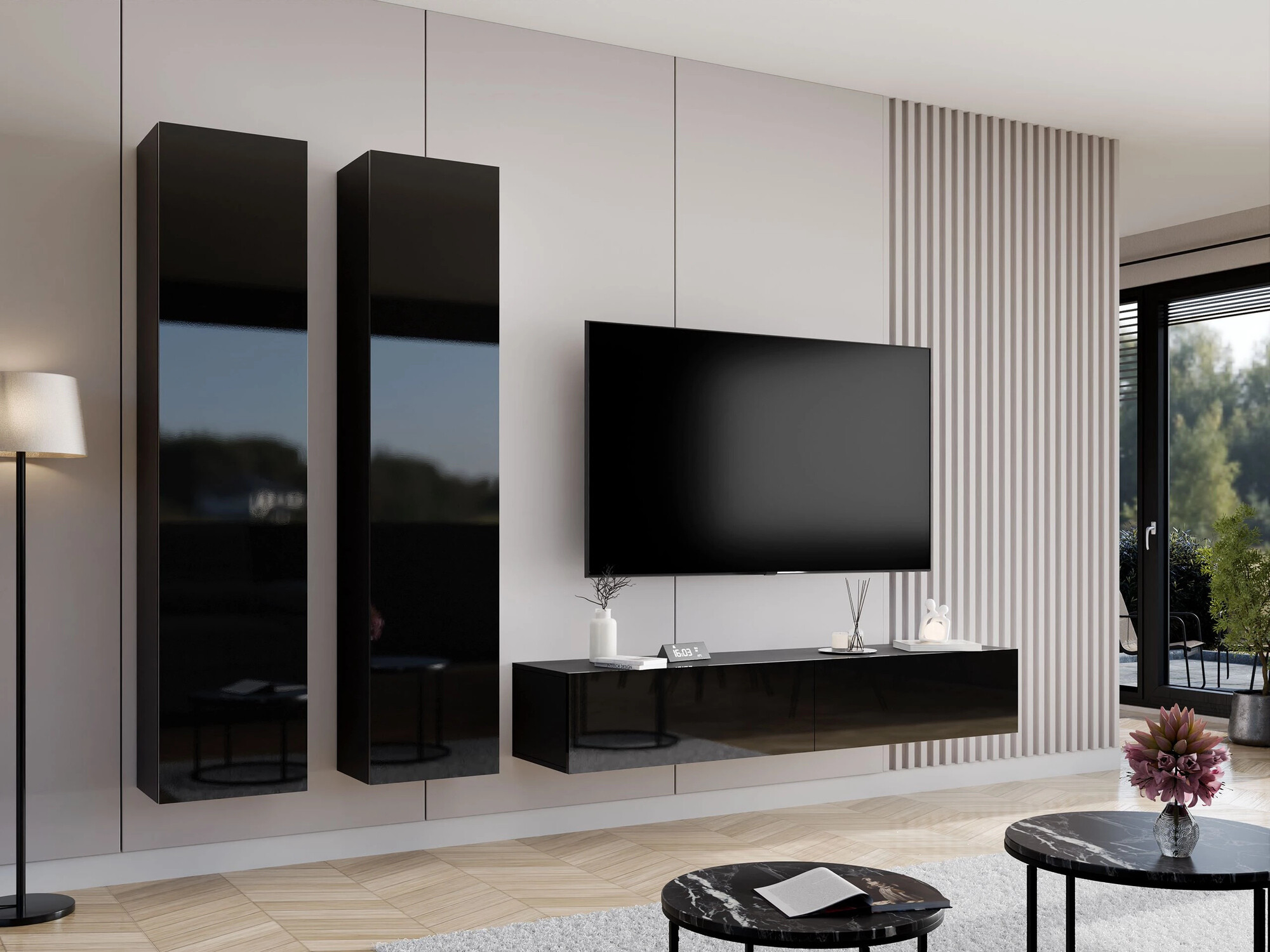 Wandregal Venenou 128 (Schwarz + Schwarz glänzend)