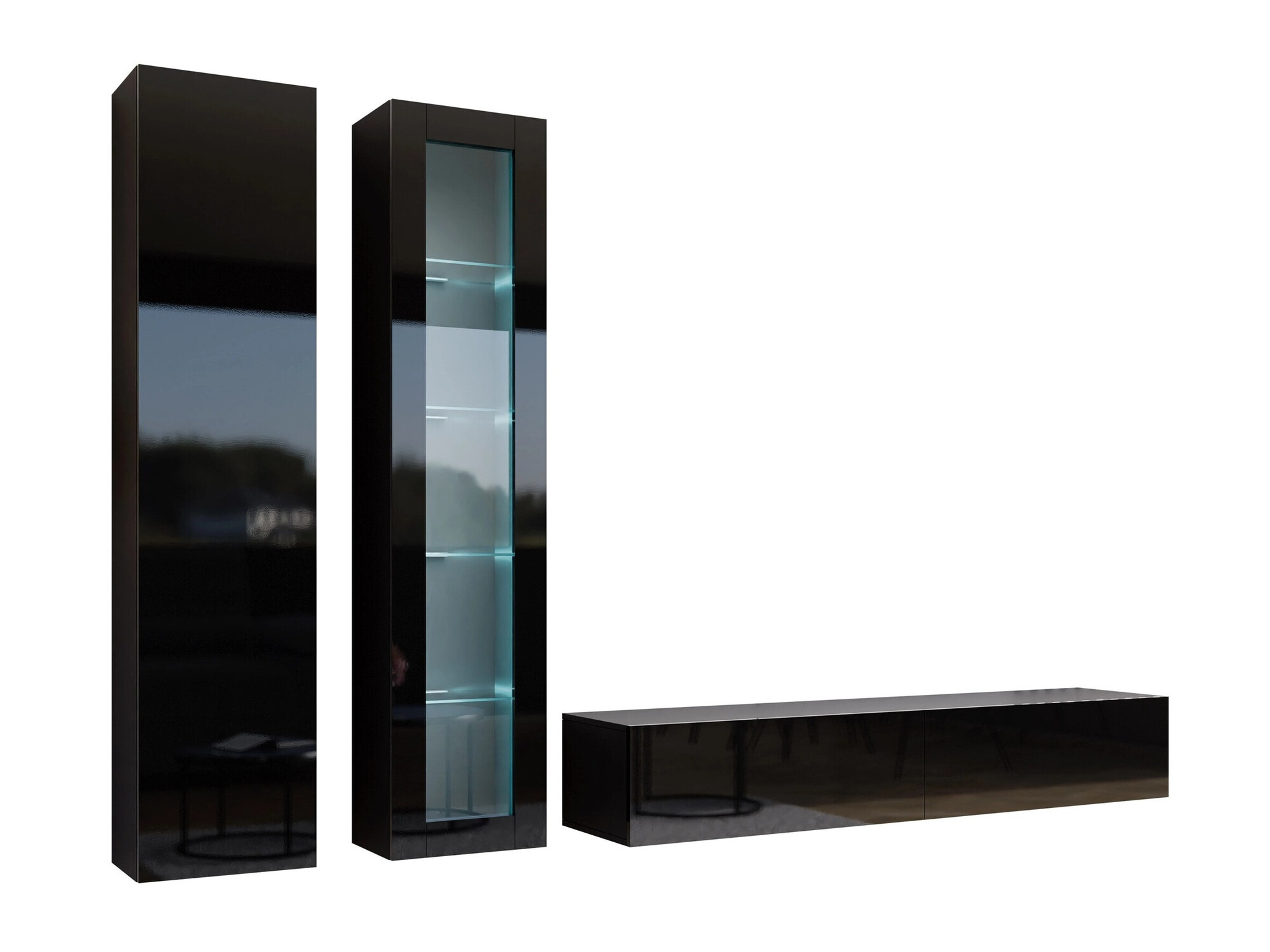 Wohnzimmer-Sets Venenou 102 (Schwarz + Schwarz glänzend)