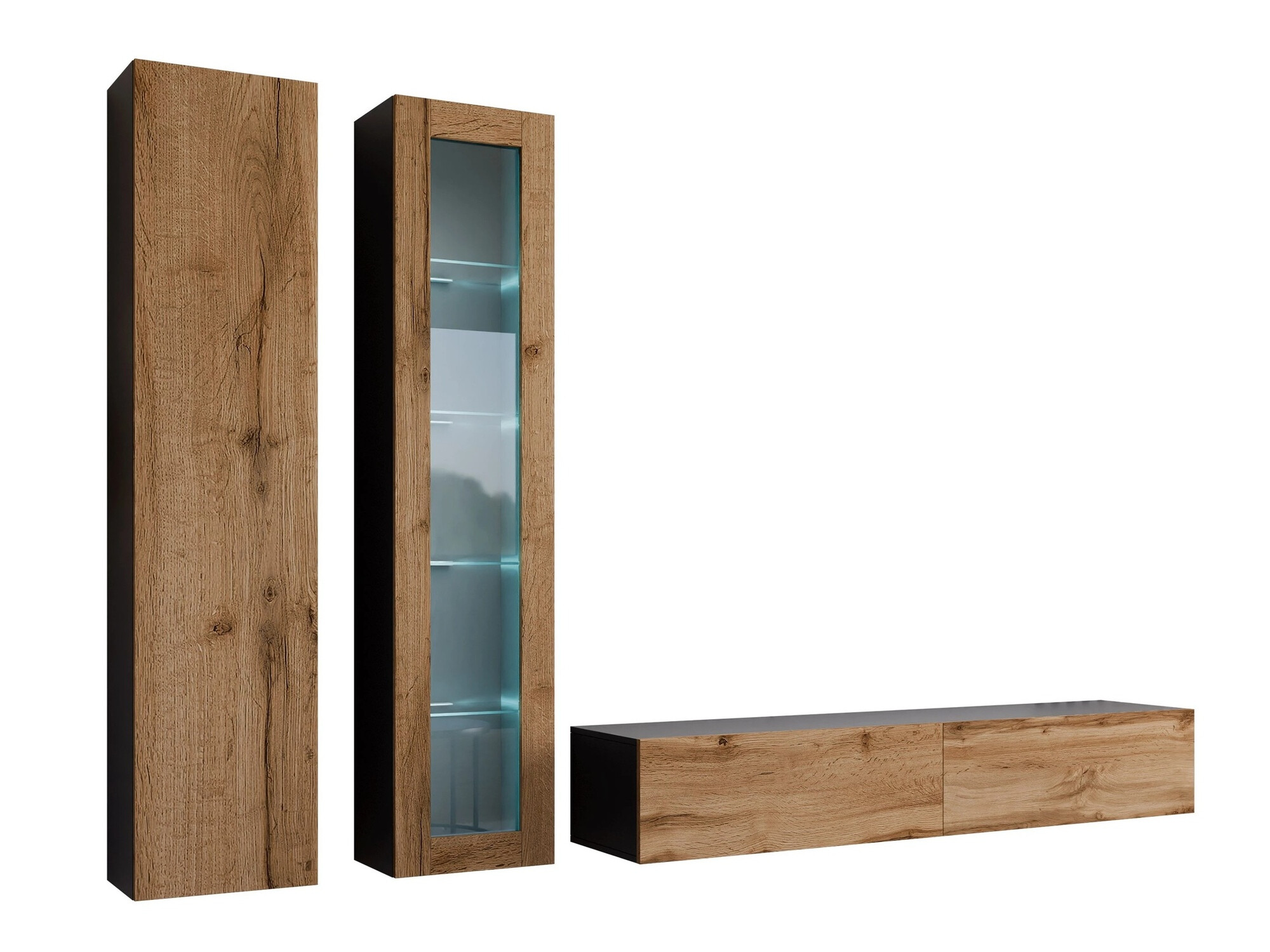 Wohnzimmer-Sets Venenou 102 (Schwarz + Wotan Eiche)