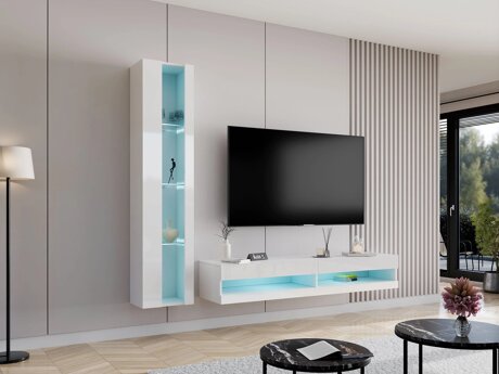 Wohnzimmer-Sets Venenou 118 (Weiß + Weiß glänzend)
