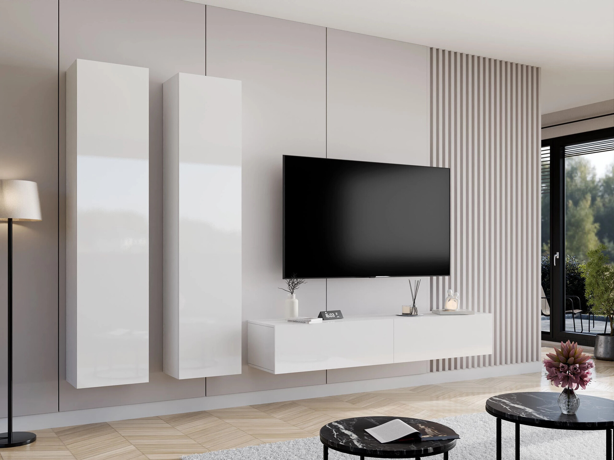 Wohnzimmer-Sets Vilrin II (Weiß + Weiß glänzend)