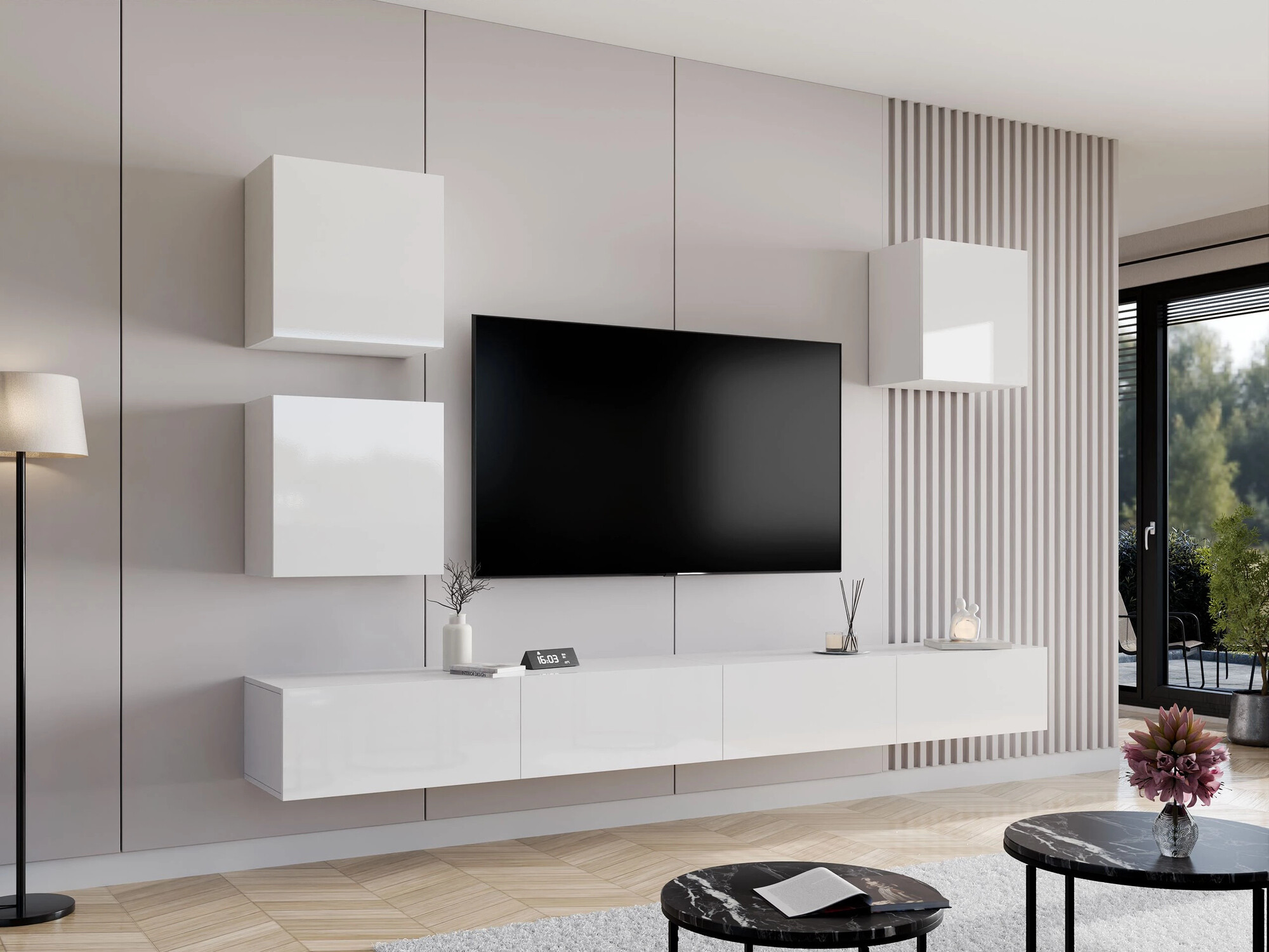 Wohnzimmer-Sets Vilrin III (Weiß + Weiß glänzend)