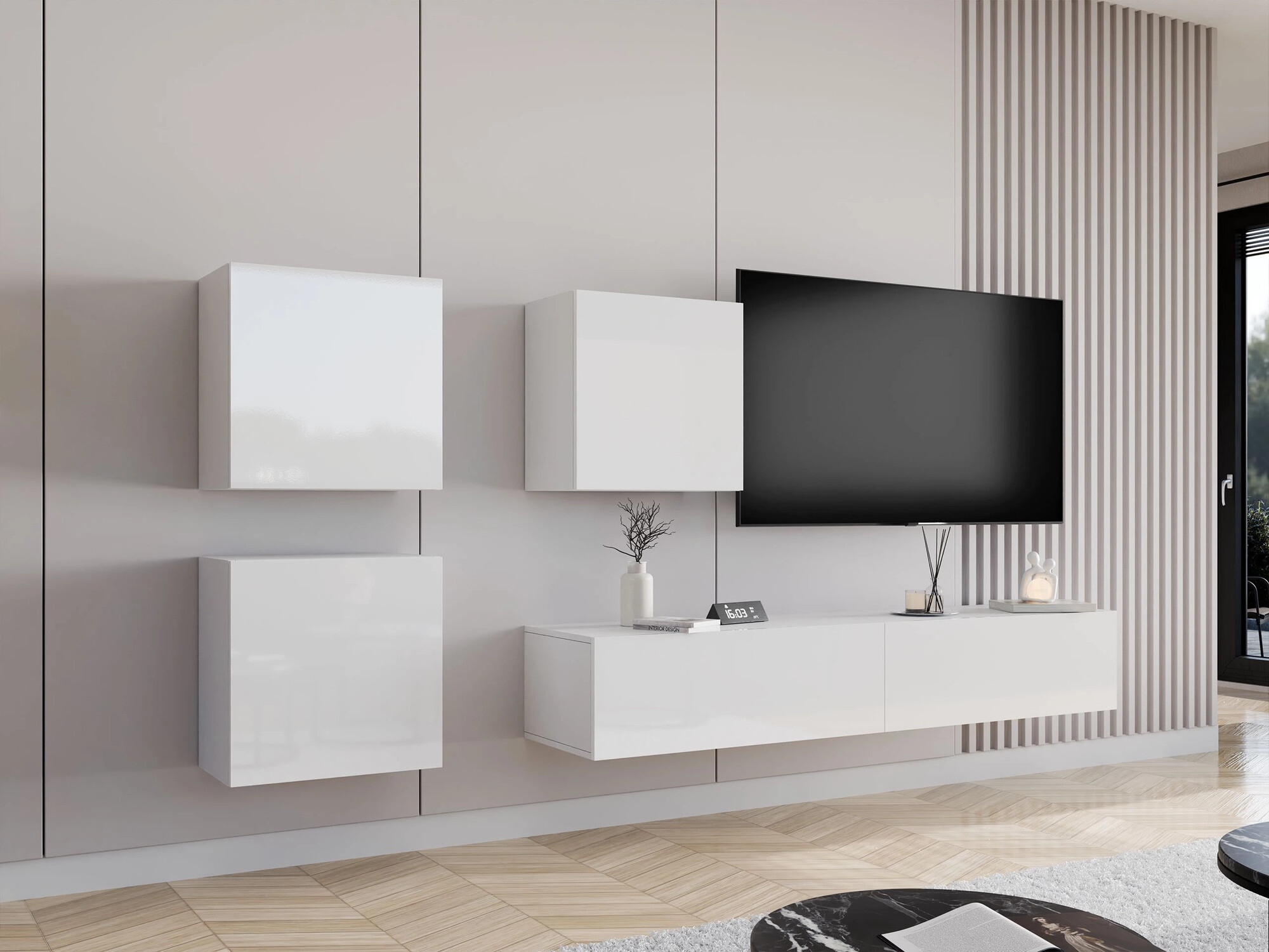 Wohnzimmer-Sets Vilrin IV (Weiß + Weiß glänzend)