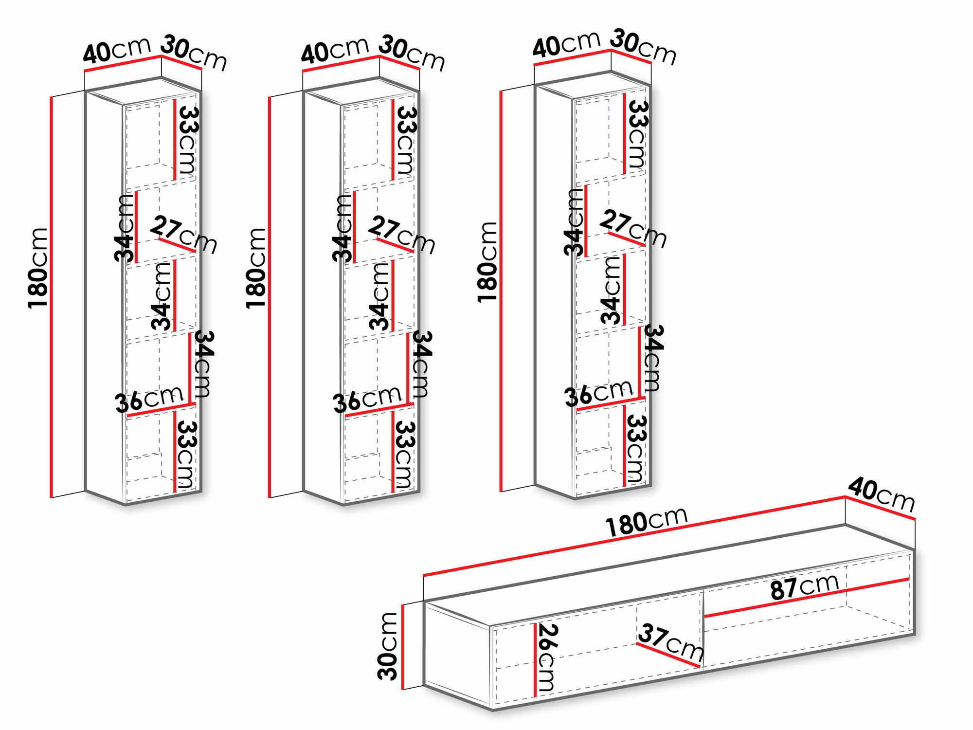 Wohnzimmer-Sets Vilrin (Schwarz + Schwarz glänzend)