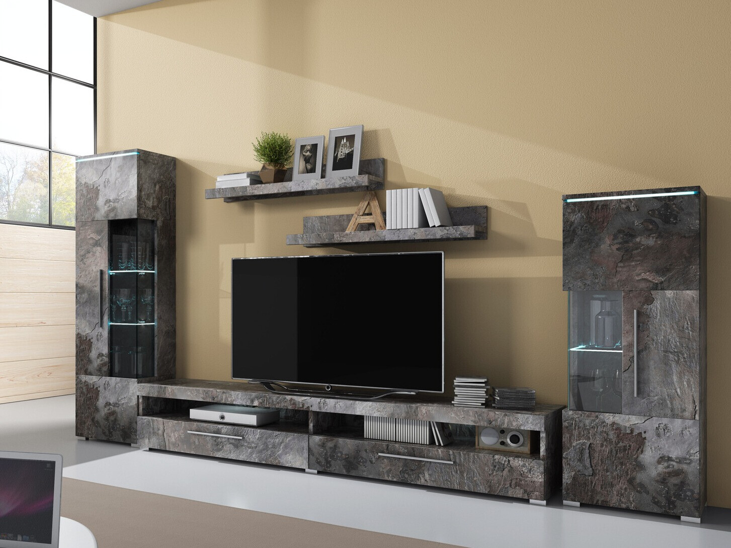 Wohnzimmer-Sets Torvire 107 (Beton dunkel)